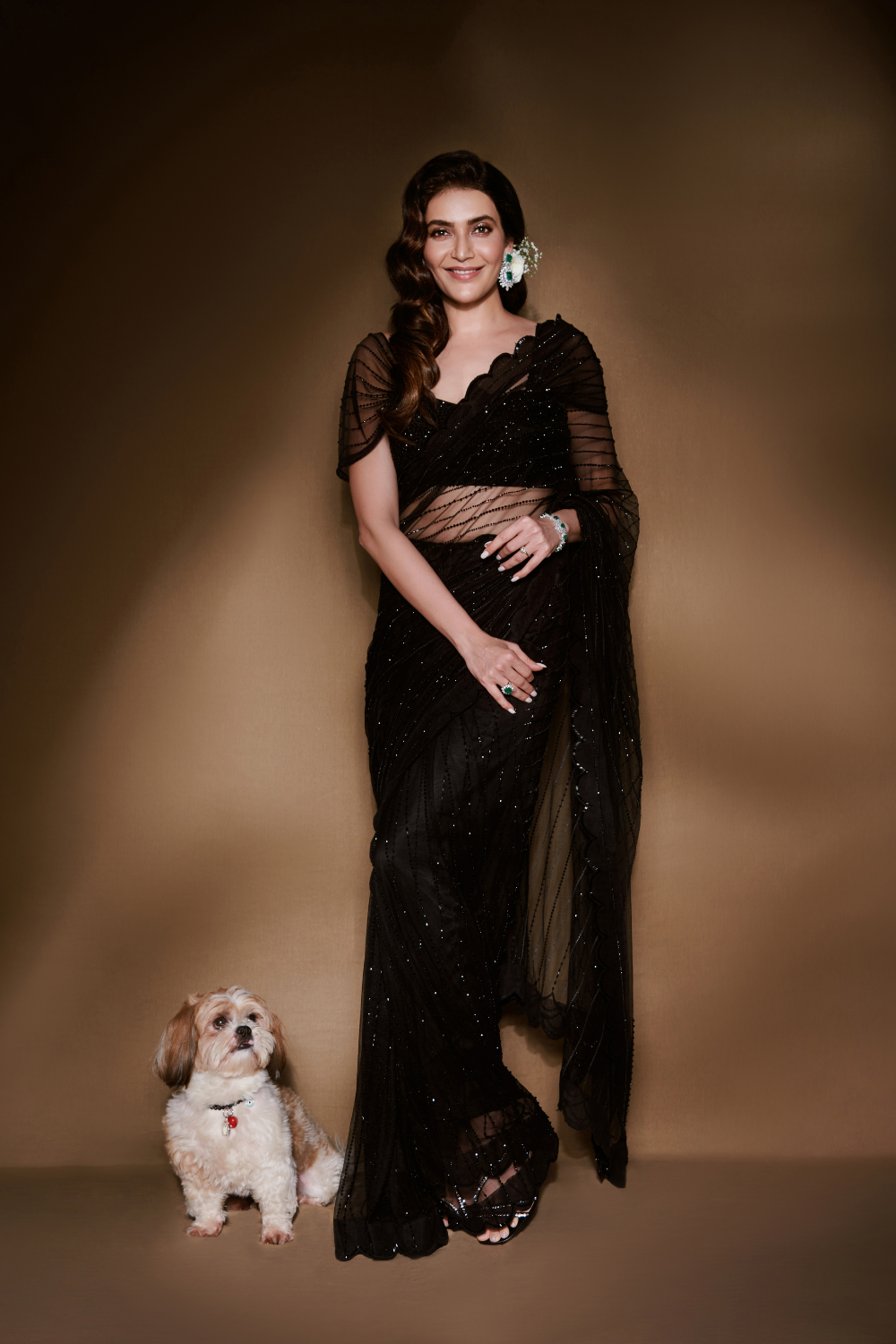 KARISHMA TANNA IN BLACK CRYSTAL SAREE AND BLOUSE