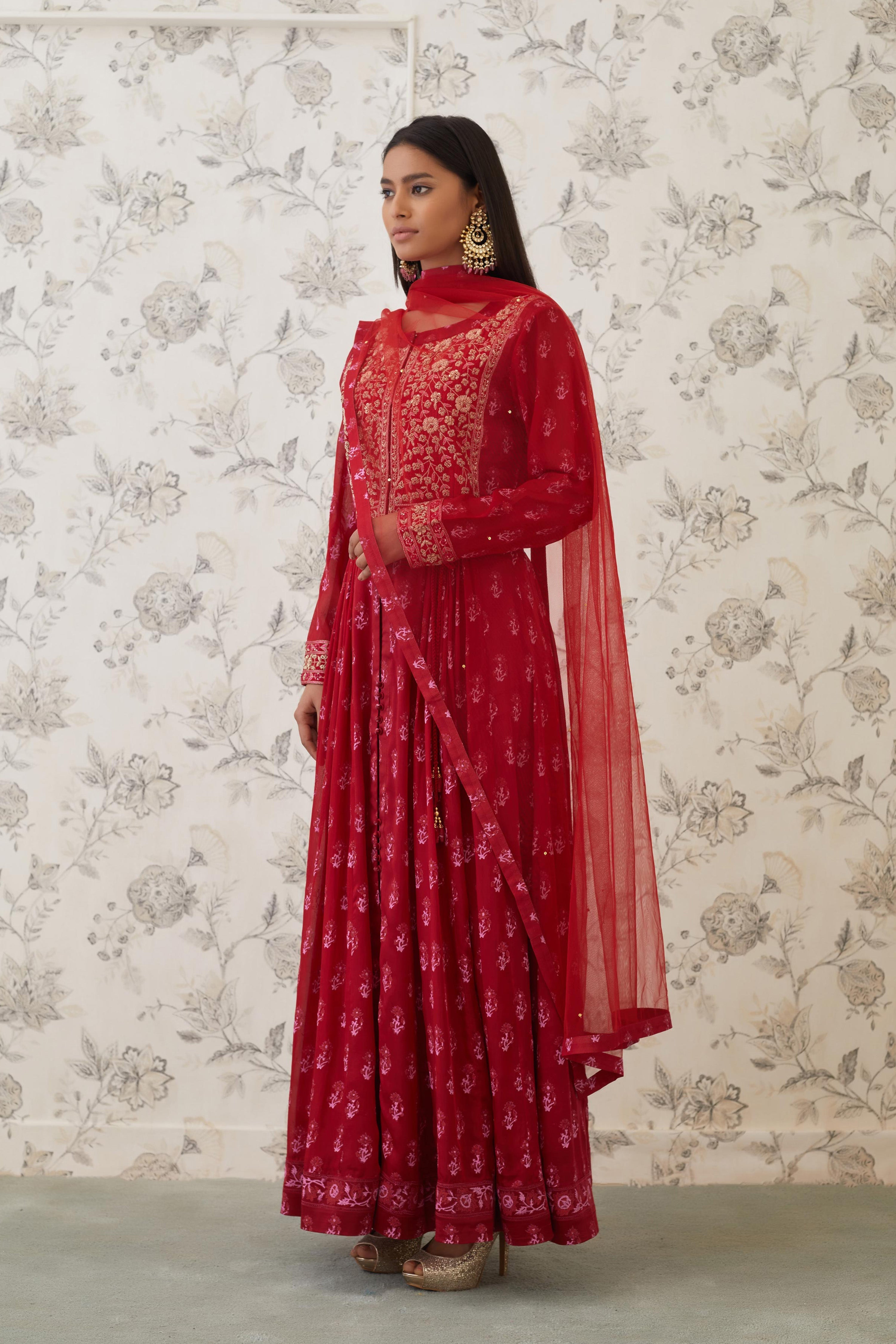Maroon Anarkali Set