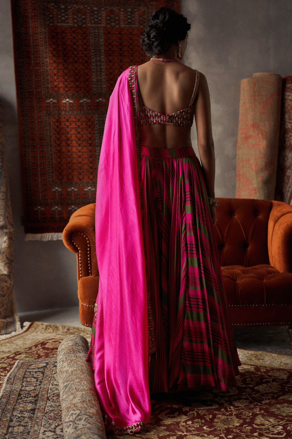 Cherry Red Satin Silk Lehenga Set