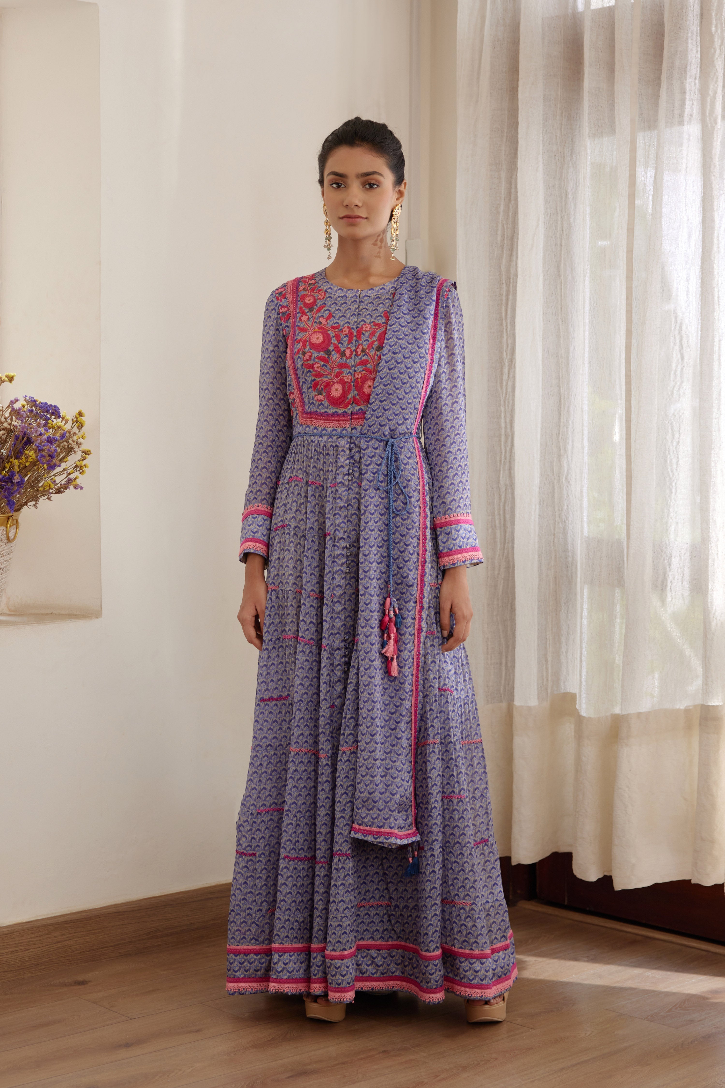 Blue Grey Anarkali Set