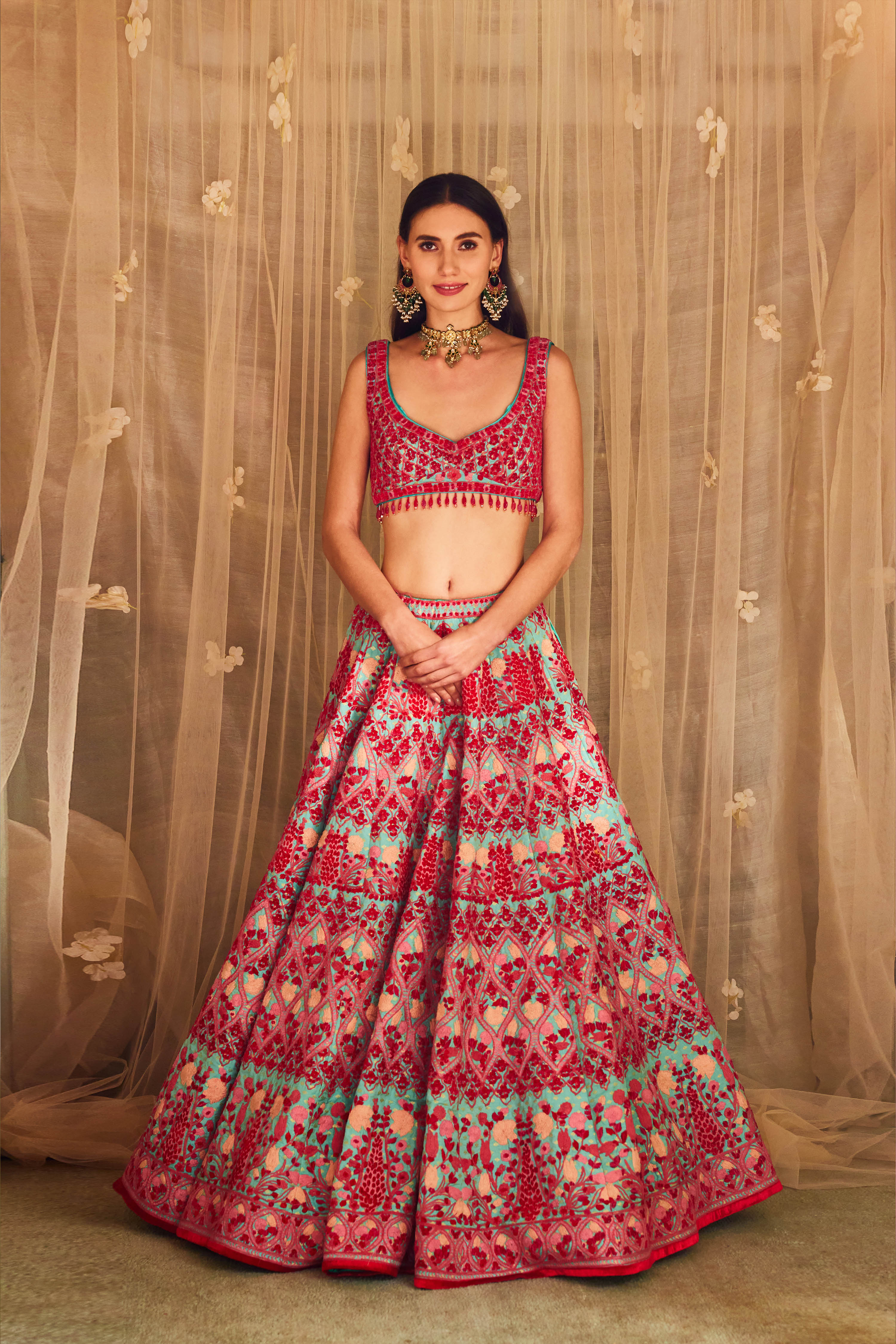 Pink Blue Lehenga Set