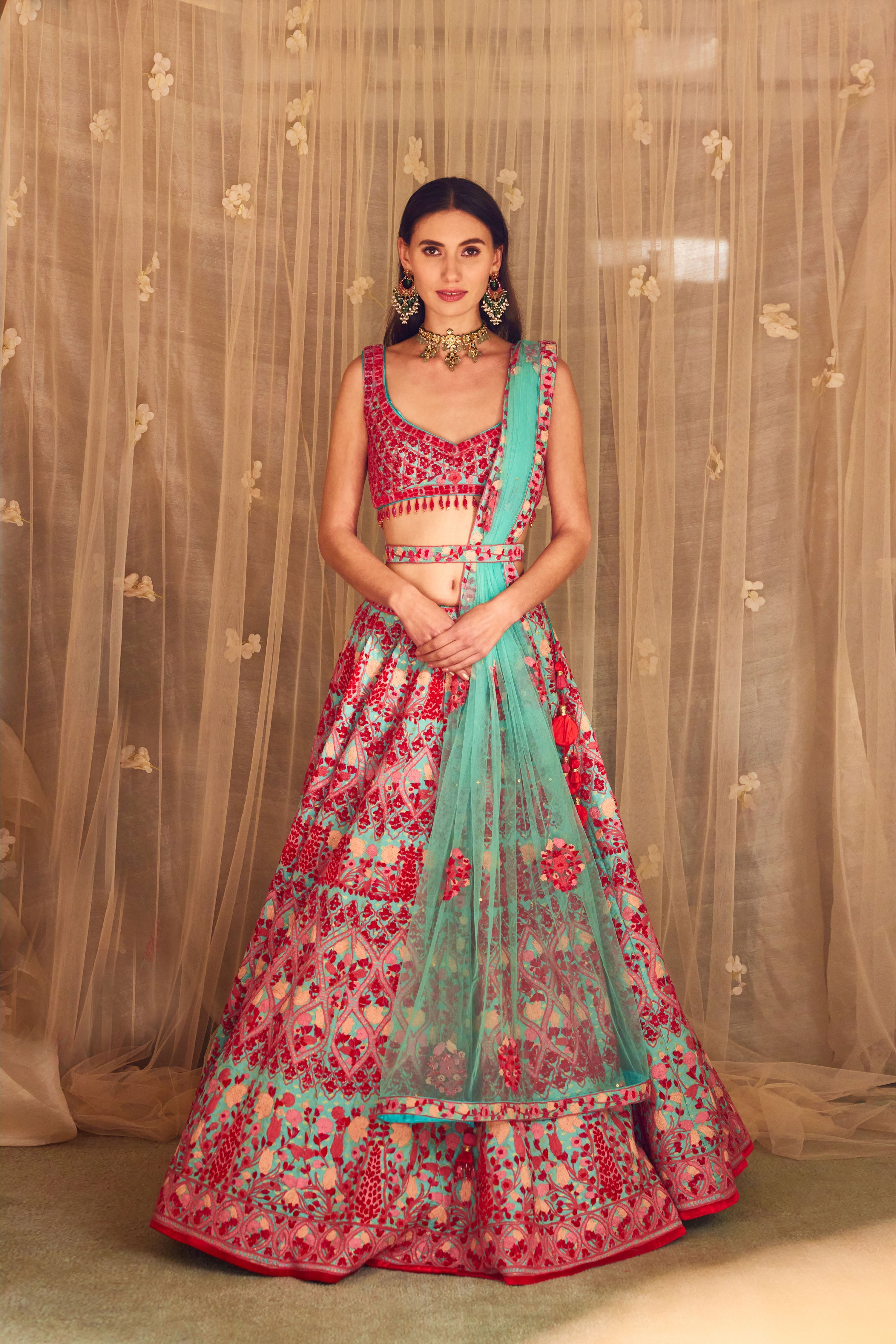 Pink Blue Lehenga Set