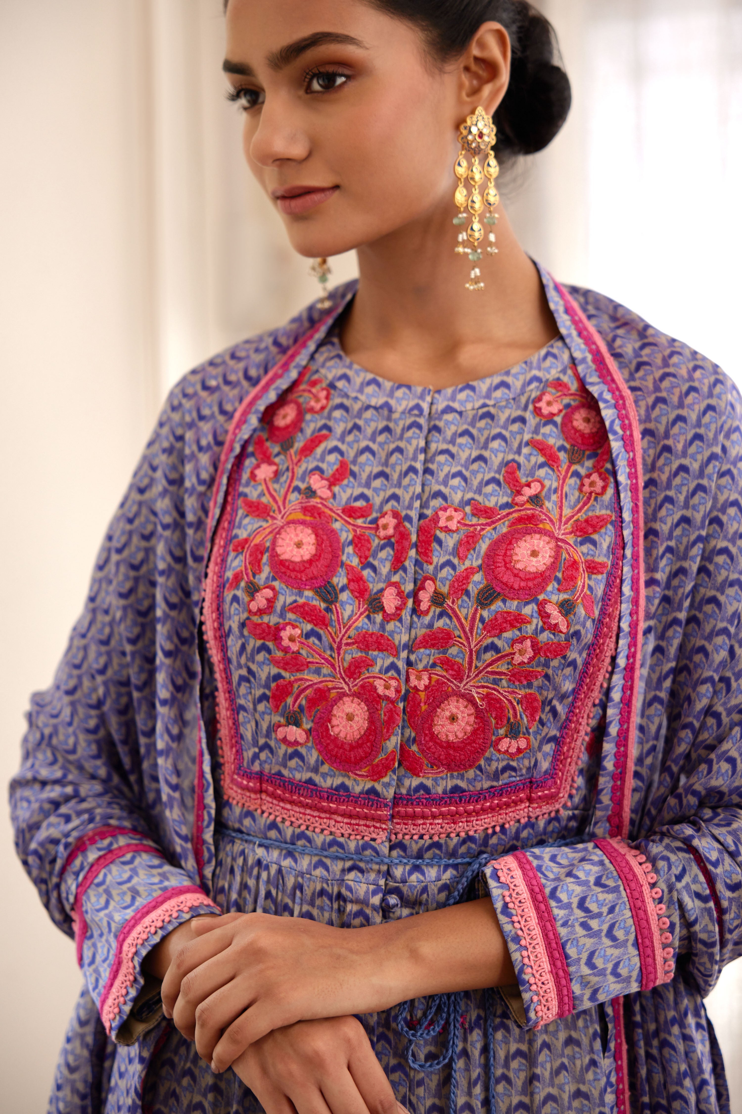 Blue Grey Anarkali Set