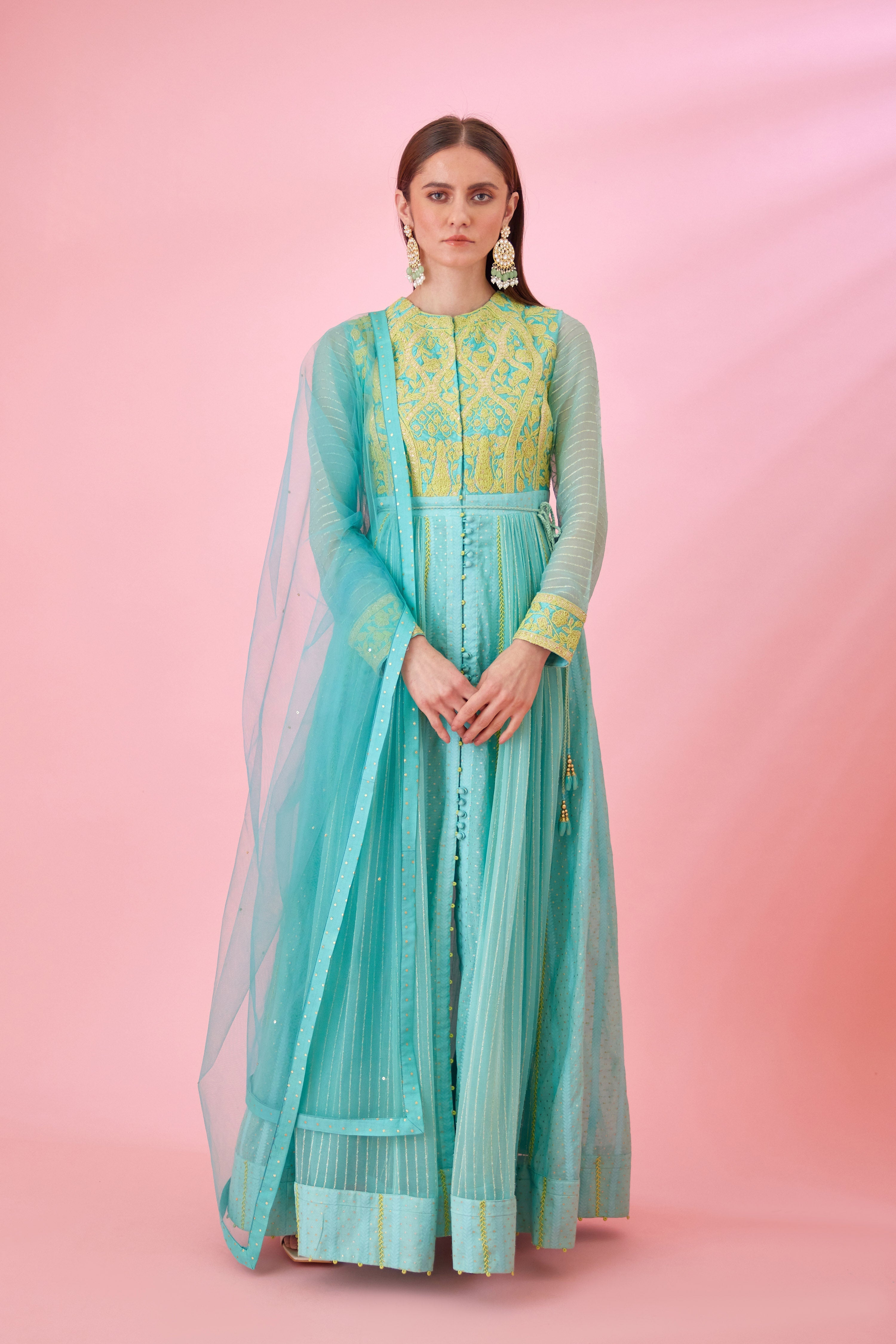 Sea Blue Anarkali Set