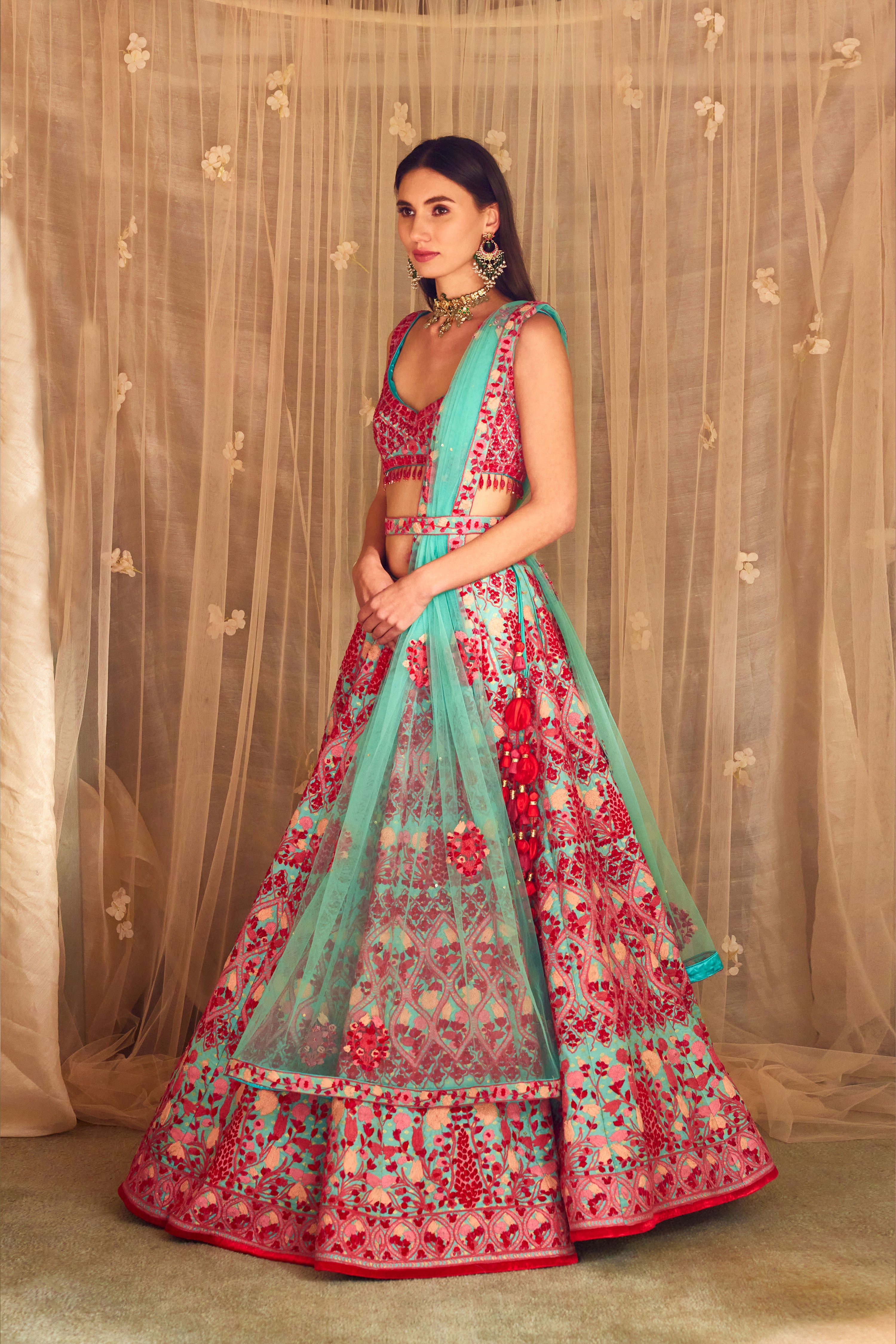 Pink Blue Lehenga Set
