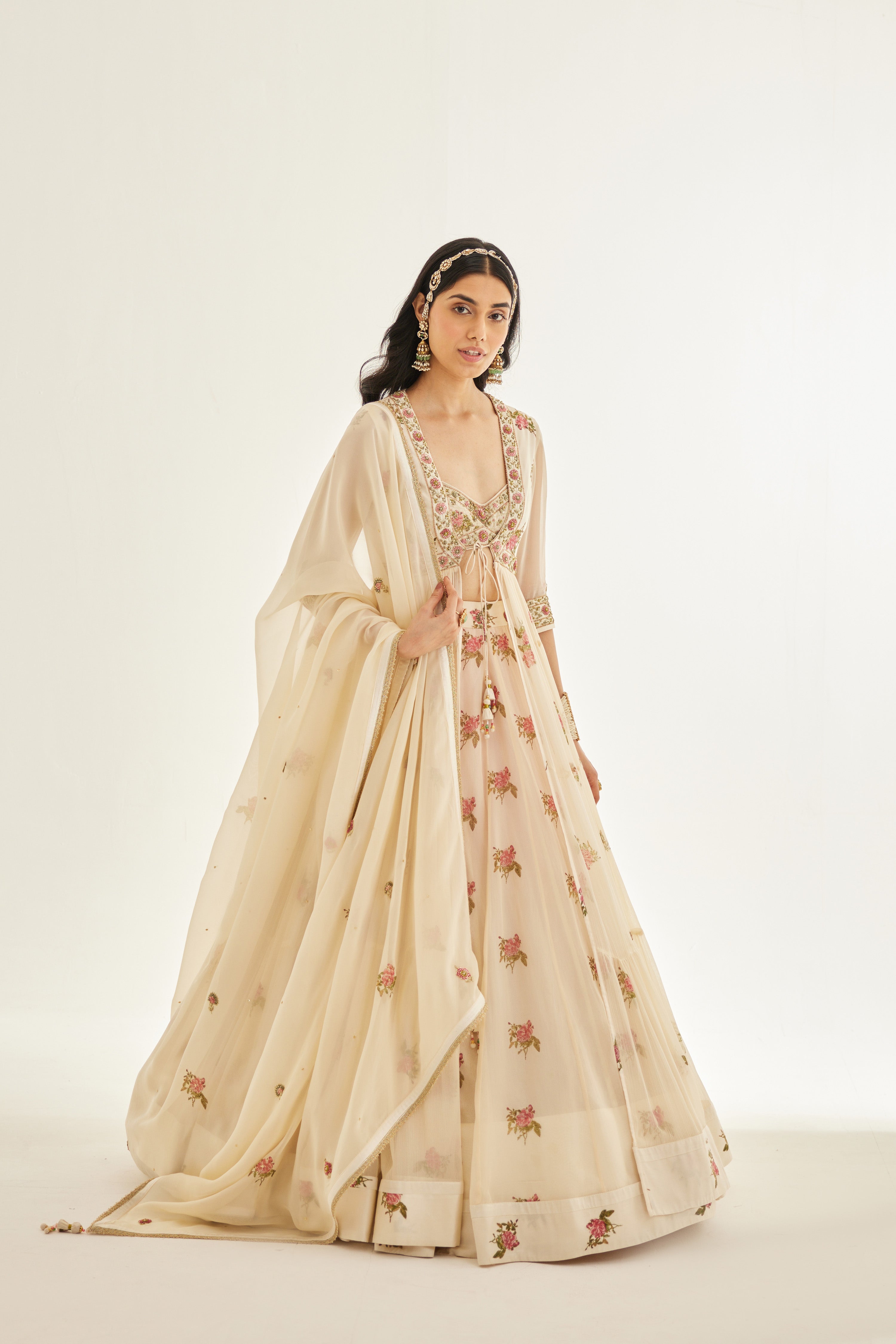 Papyrus White Angrakha Skirt Set