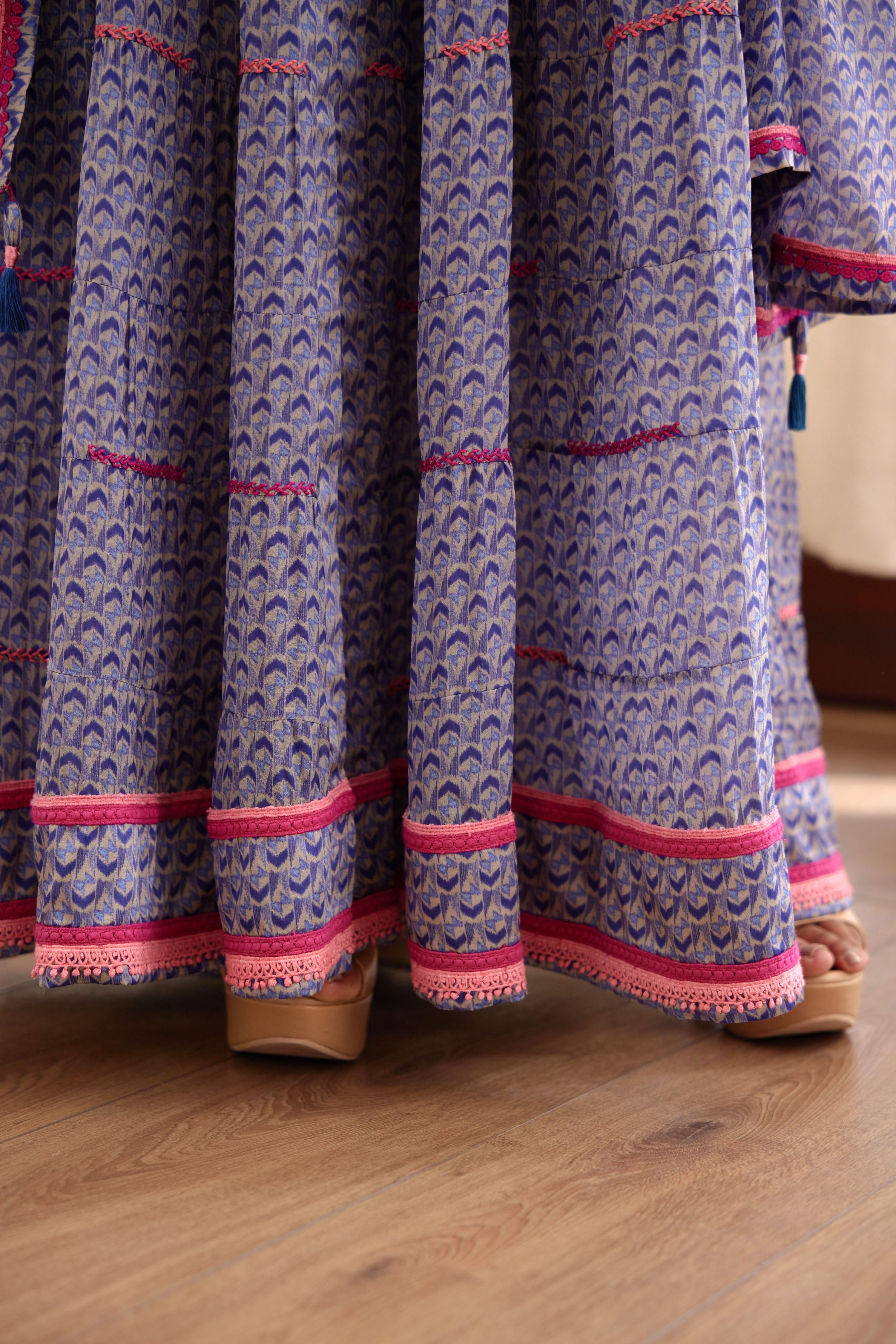 Blue Grey Anarkali Set