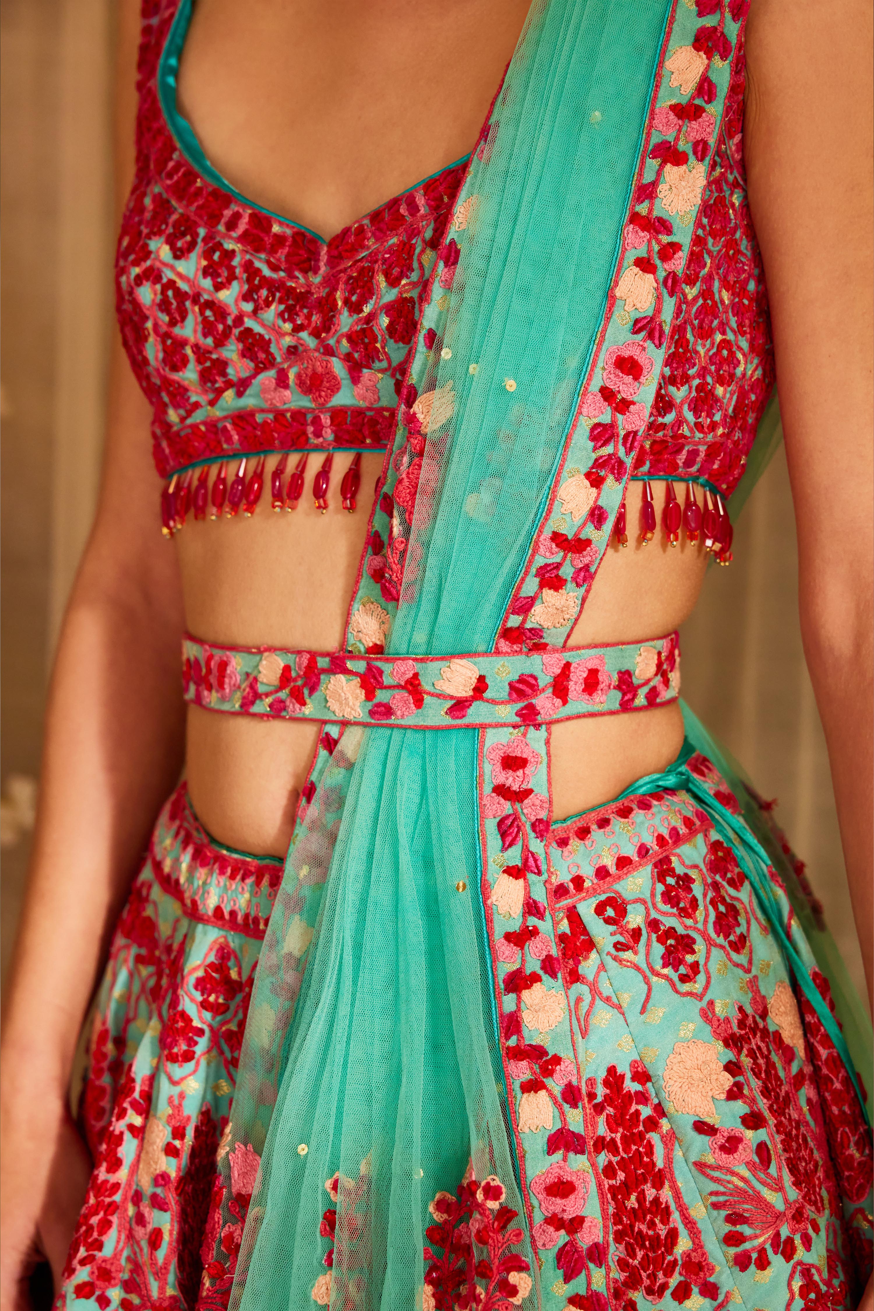 Pink Blue Lehenga Set