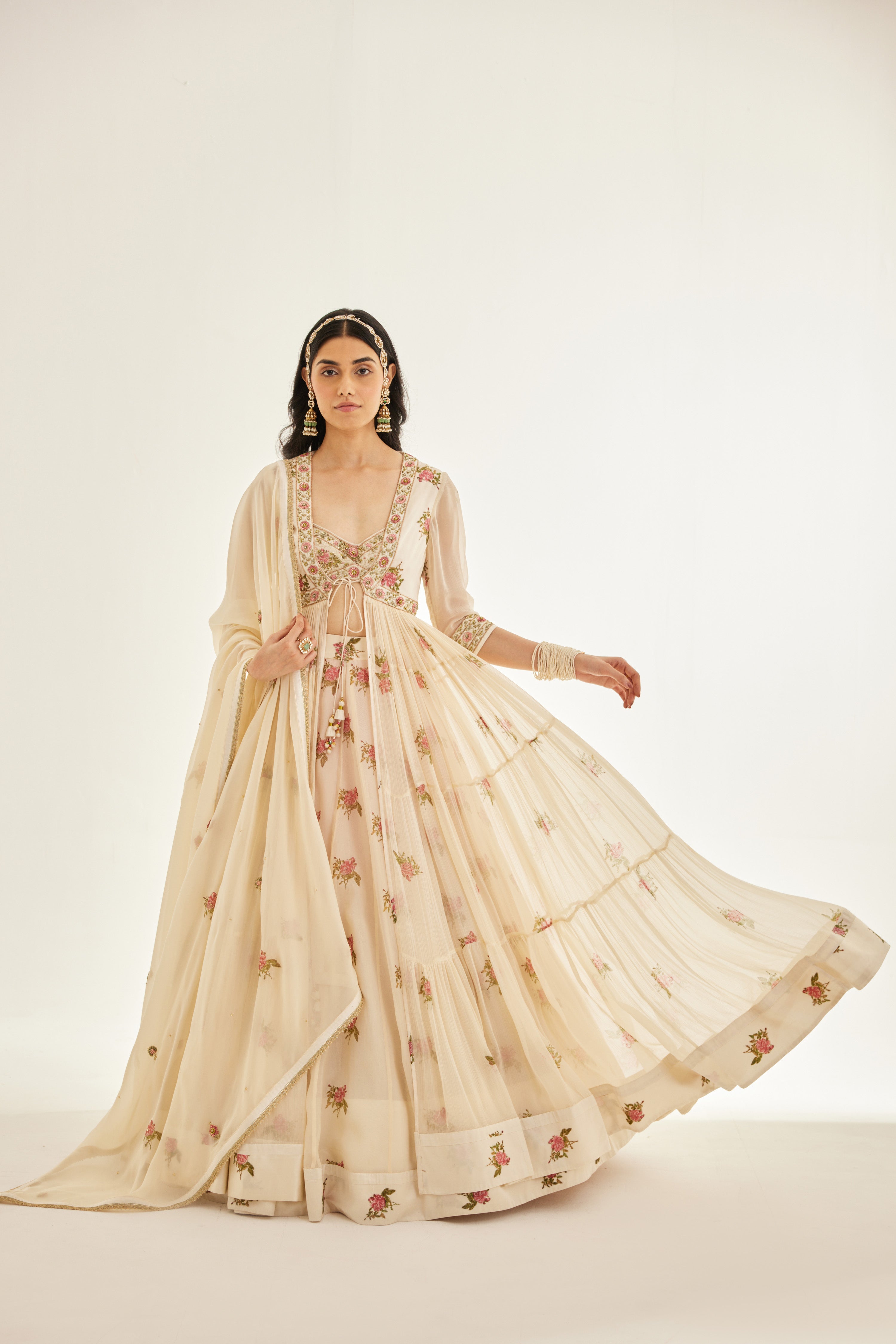 Papyrus White Angrakha Skirt Set