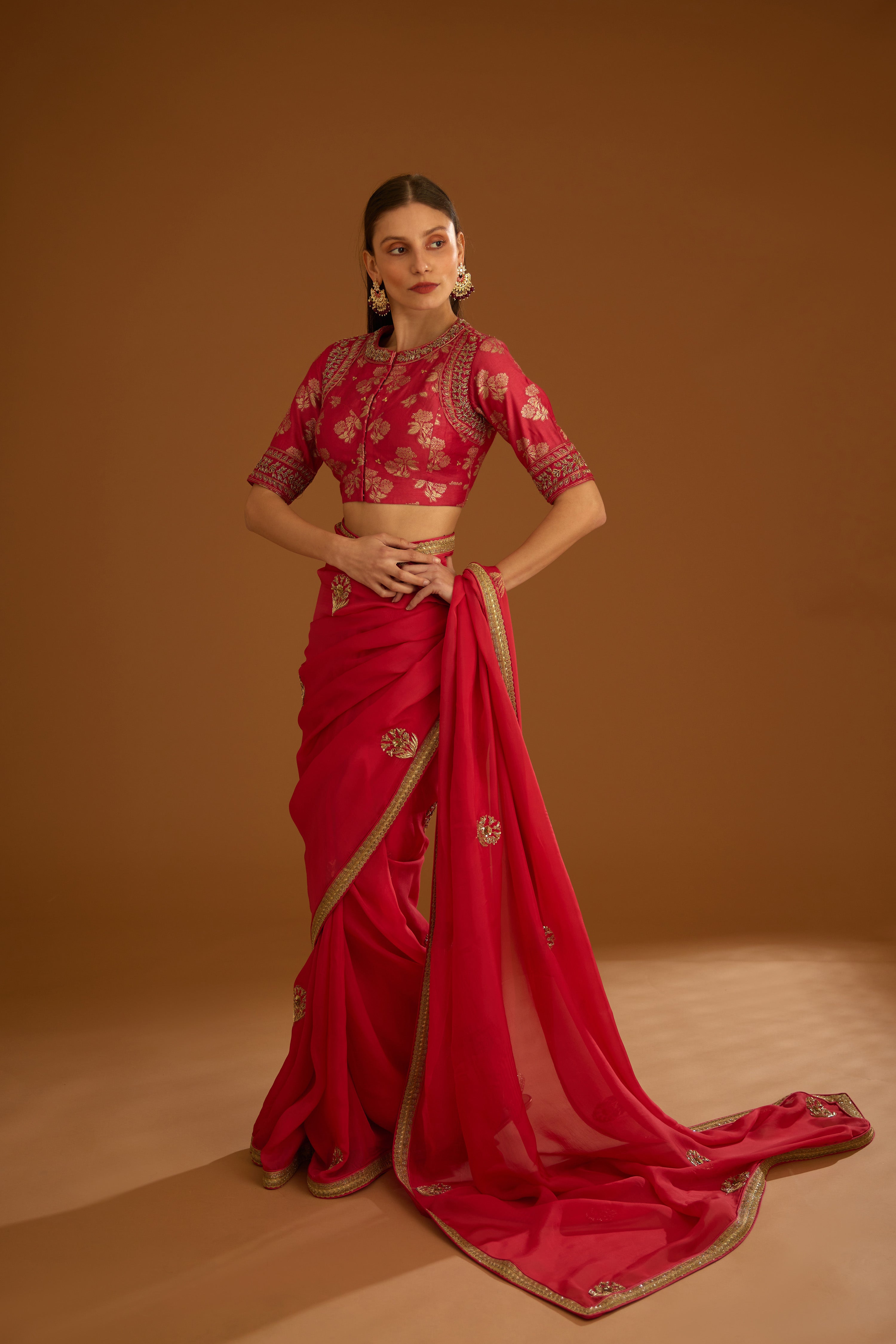 Cranberry Pink Saree Set