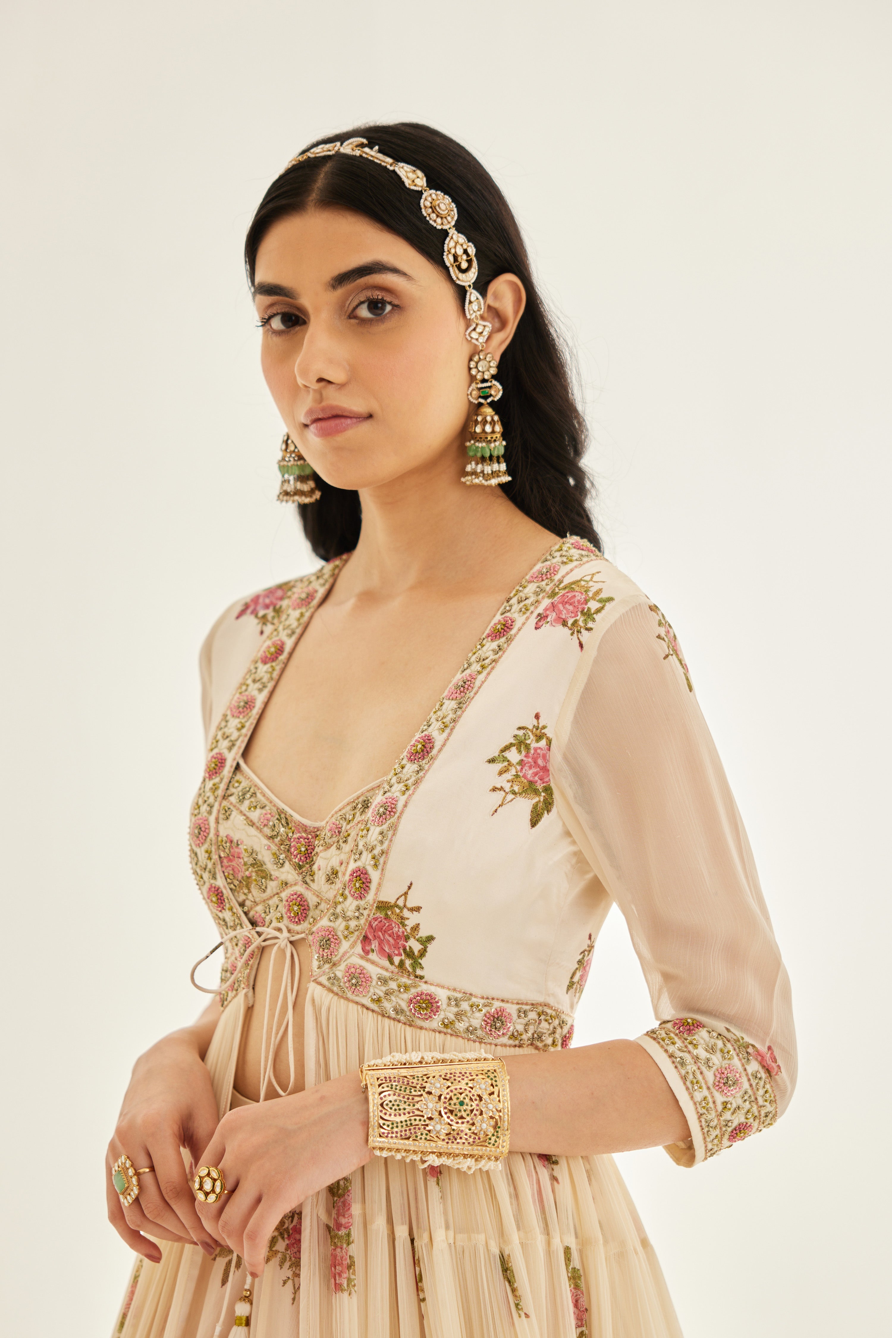 Papyrus White Angrakha Skirt Set