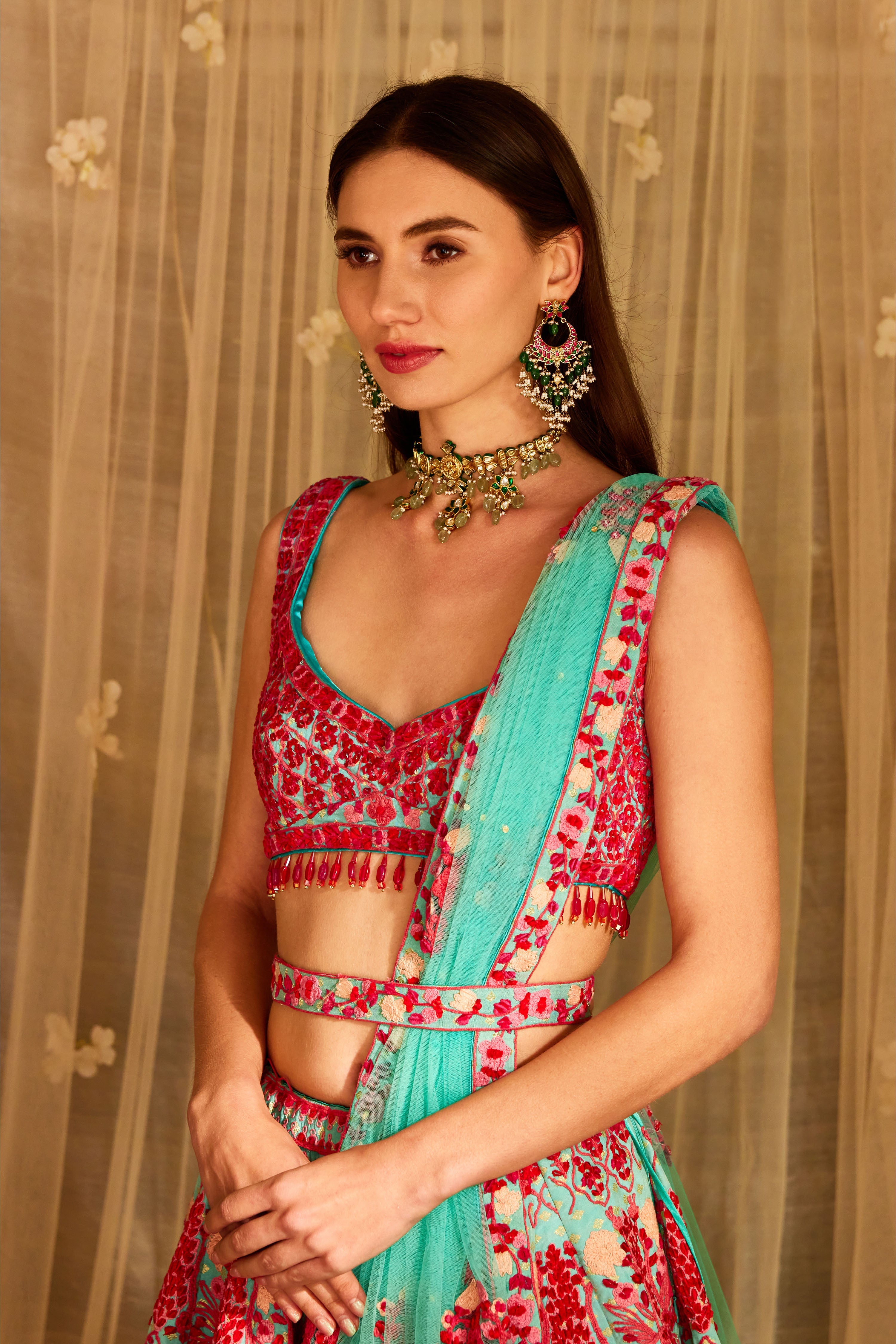 Pink Blue Lehenga Set