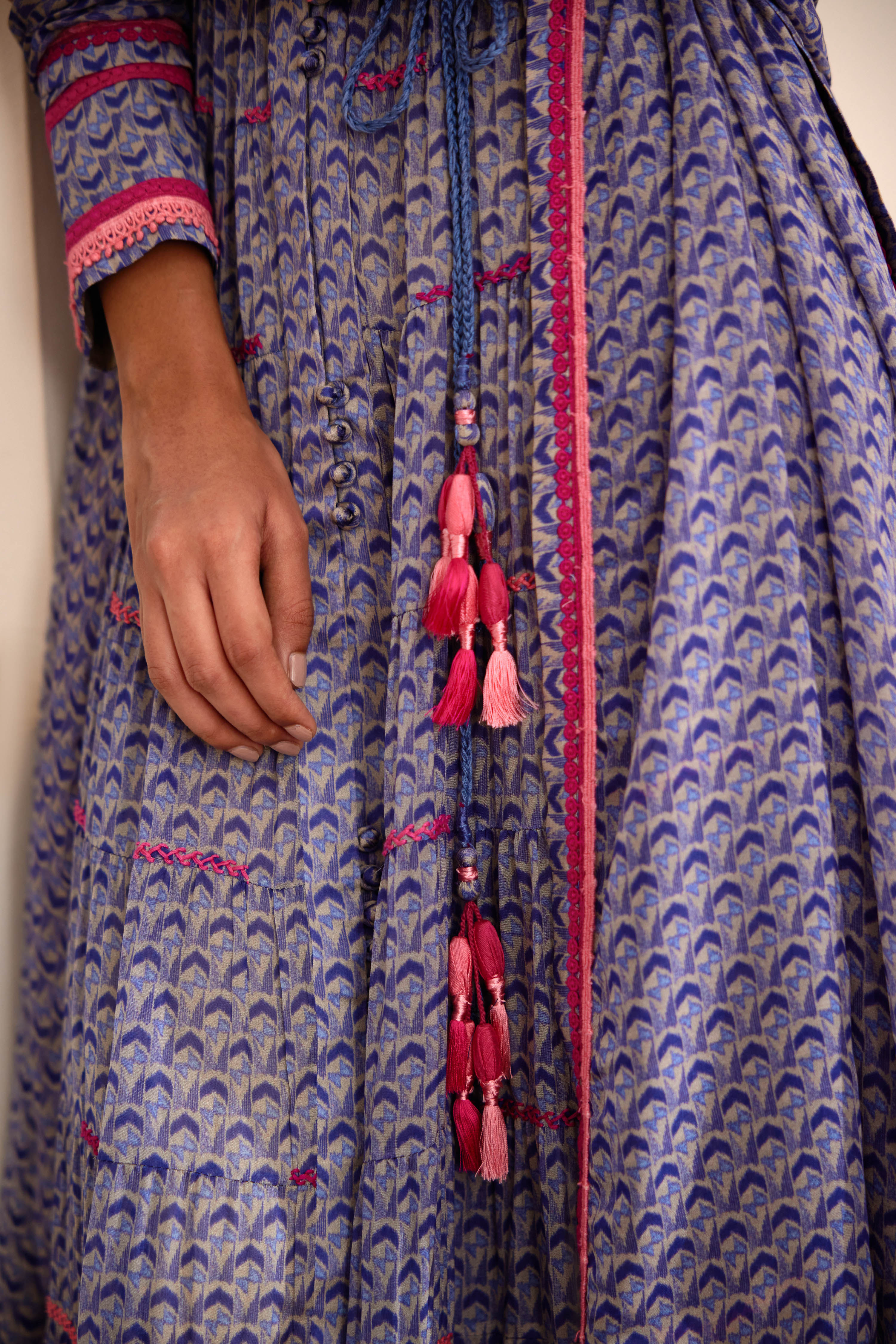 Blue Grey Anarkali Set