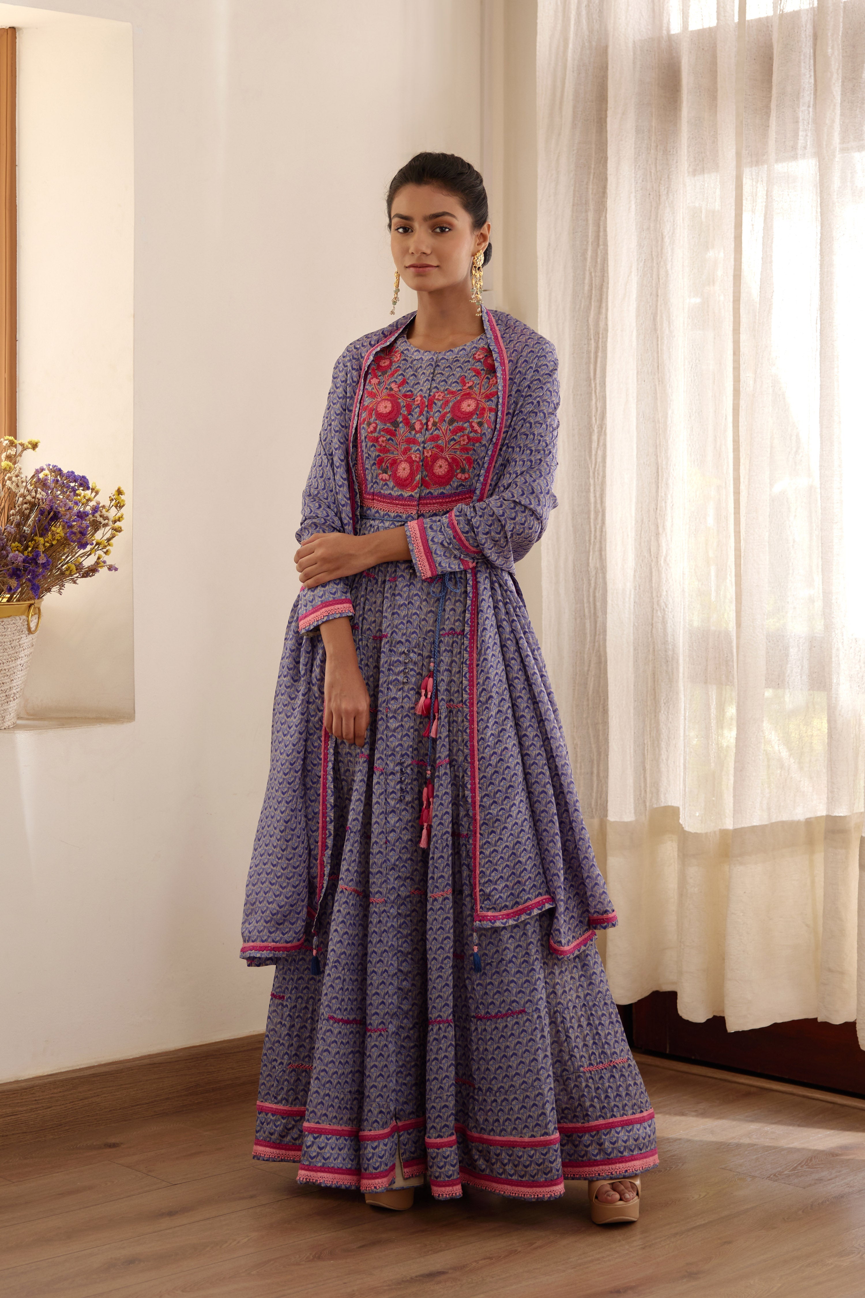 Blue Grey Anarkali Set