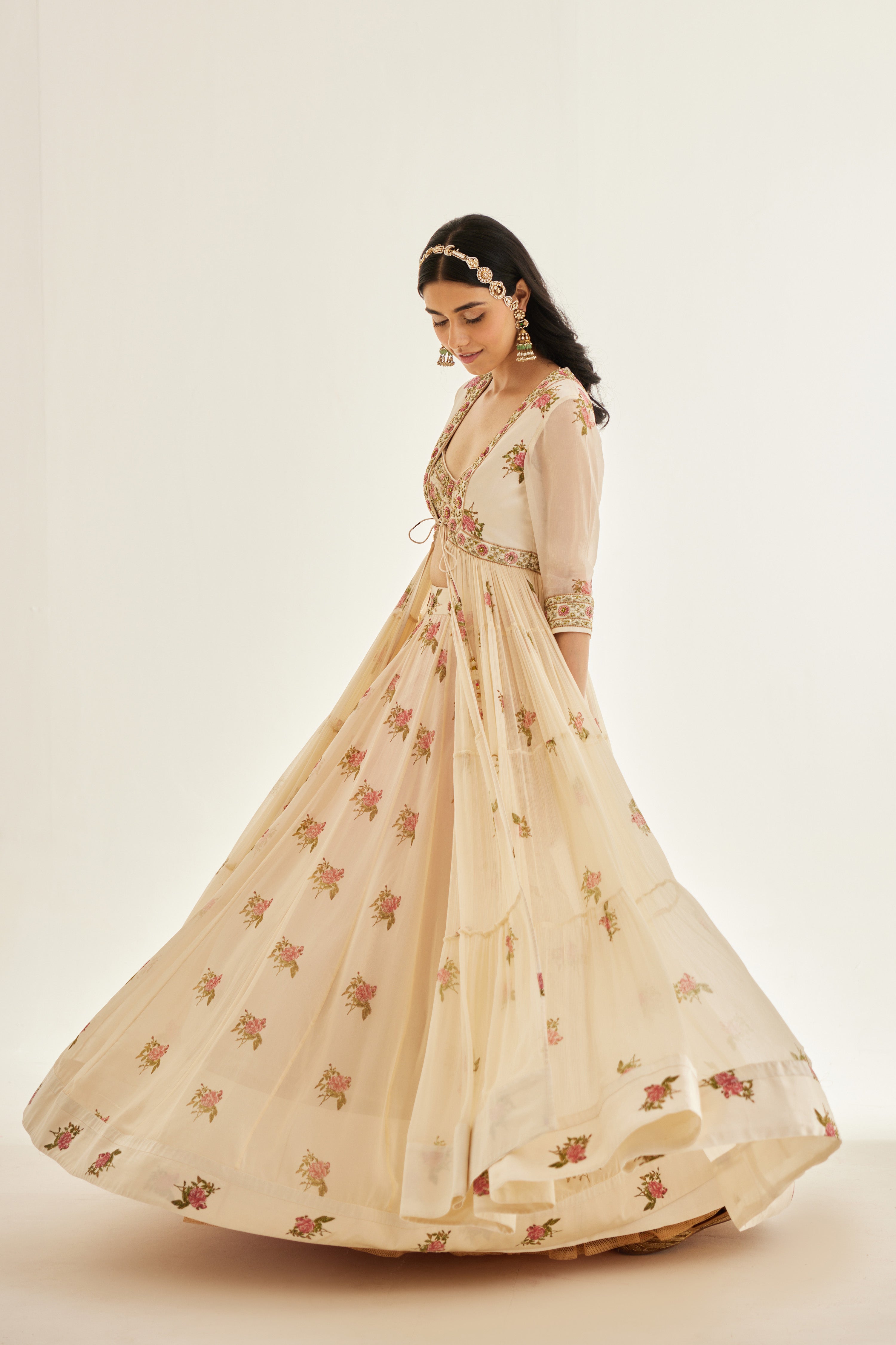 Papyrus White Angrakha Skirt Set