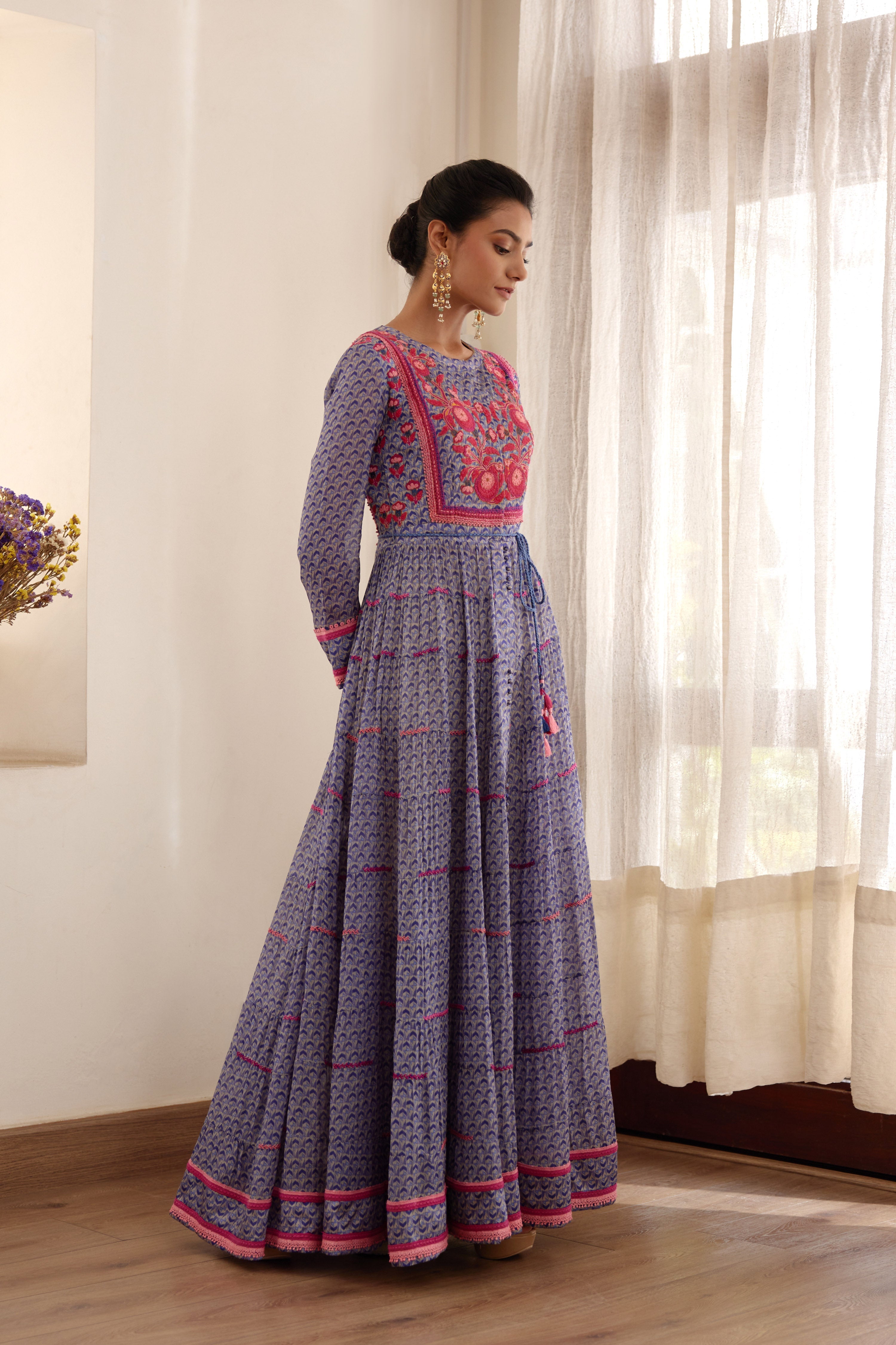 Blue Grey Anarkali Set