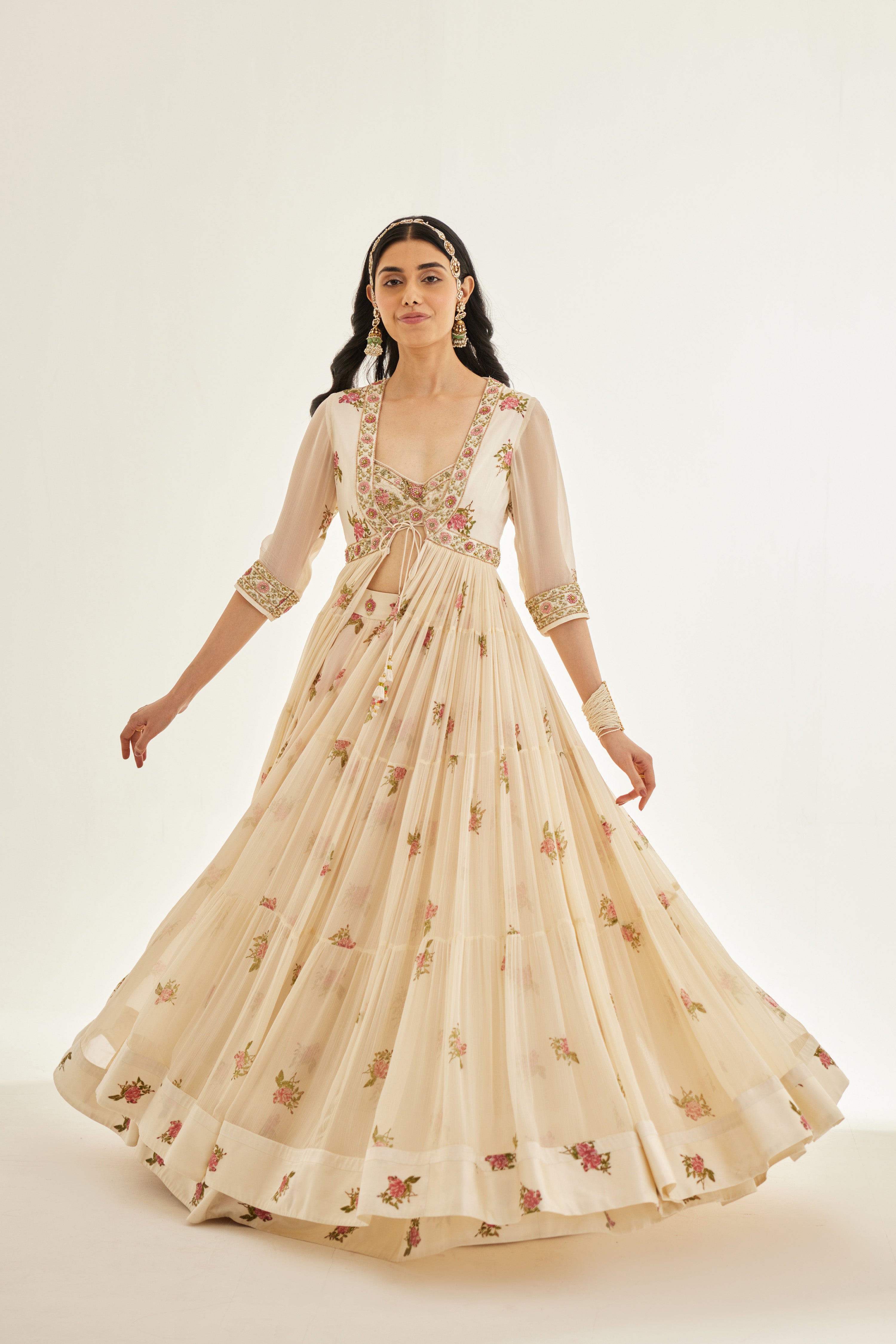 Papyrus White Angrakha Skirt Set