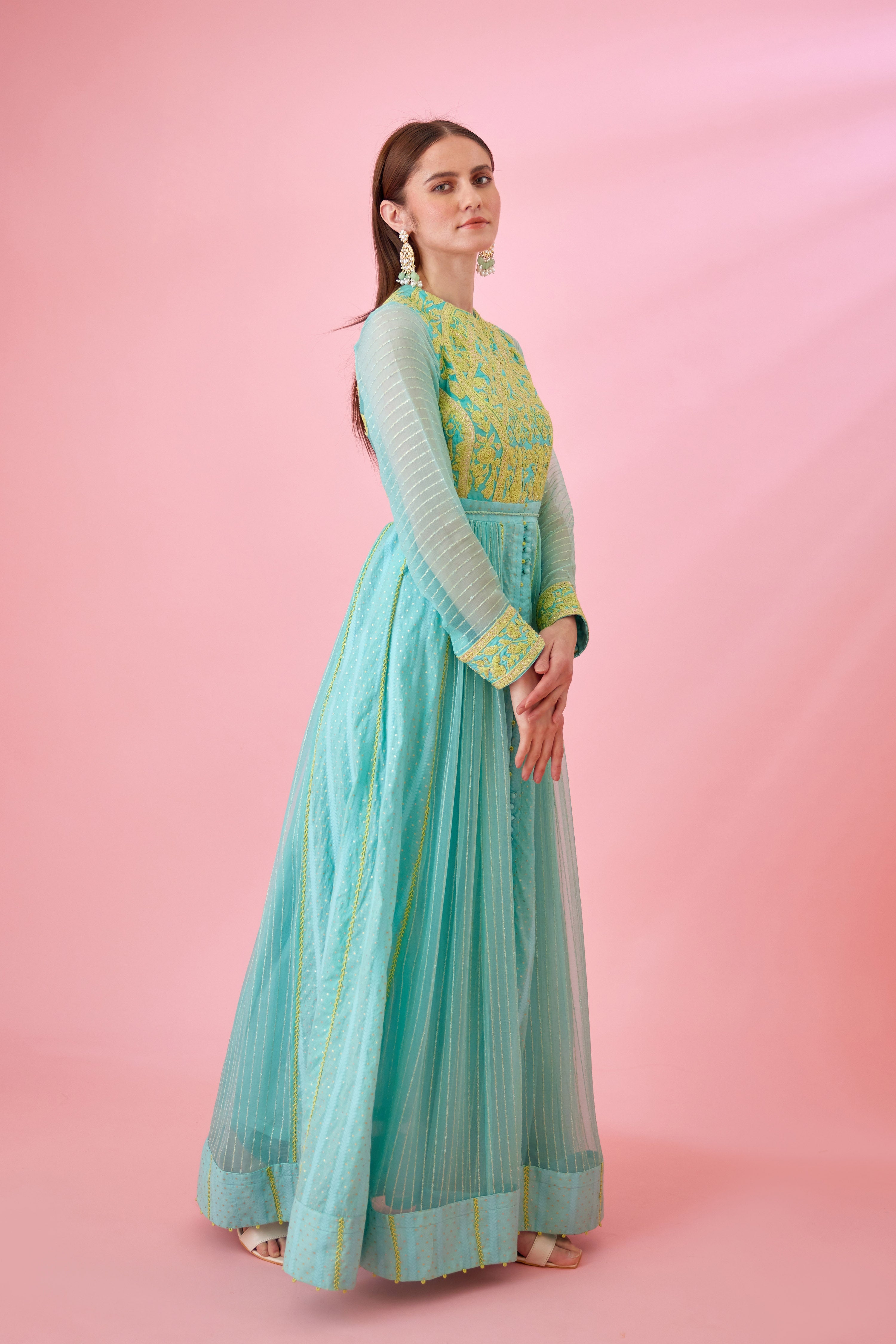 Sea Blue Anarkali Set