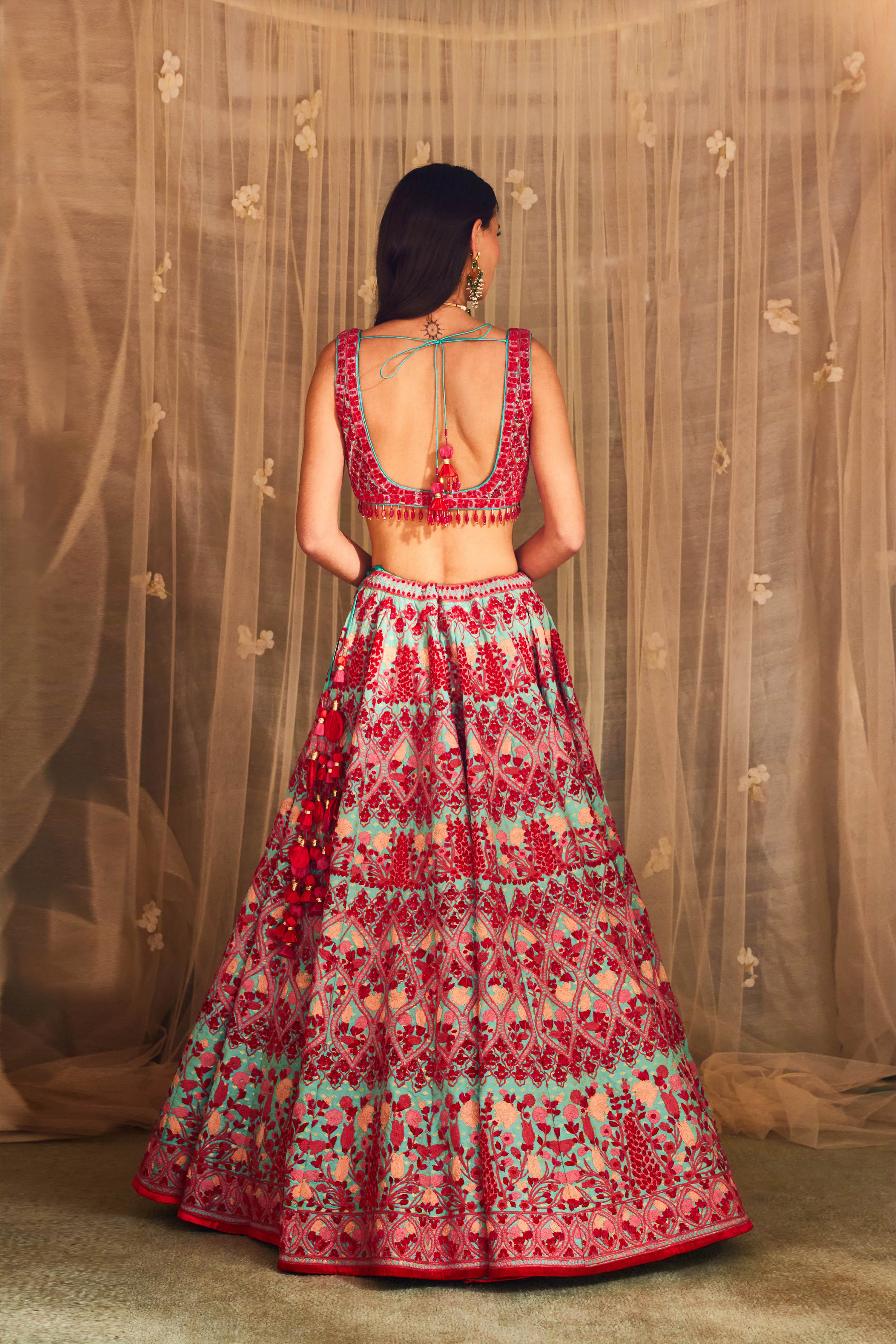 Pink Blue Lehenga Set