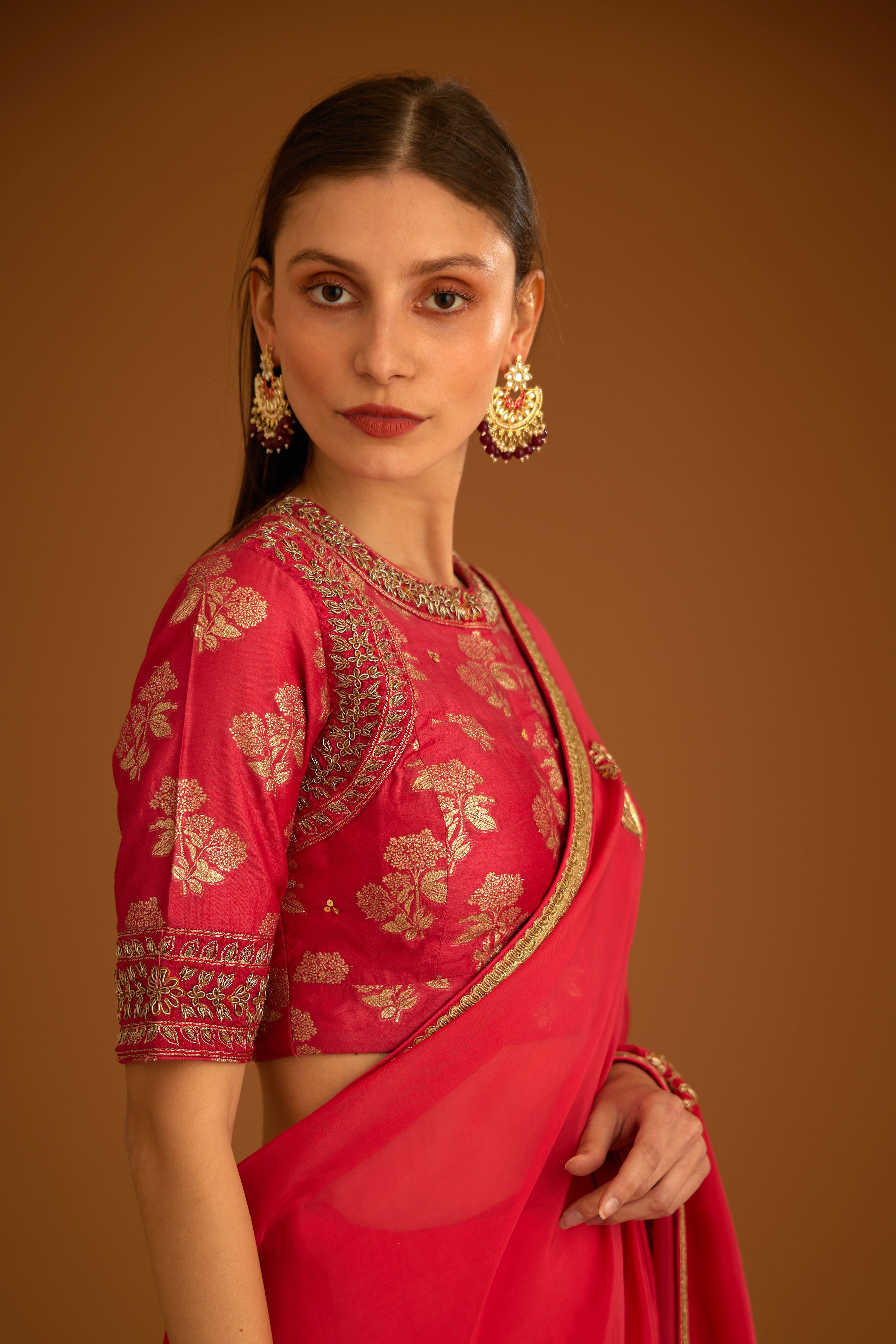 Cranberry Pink Saree Set