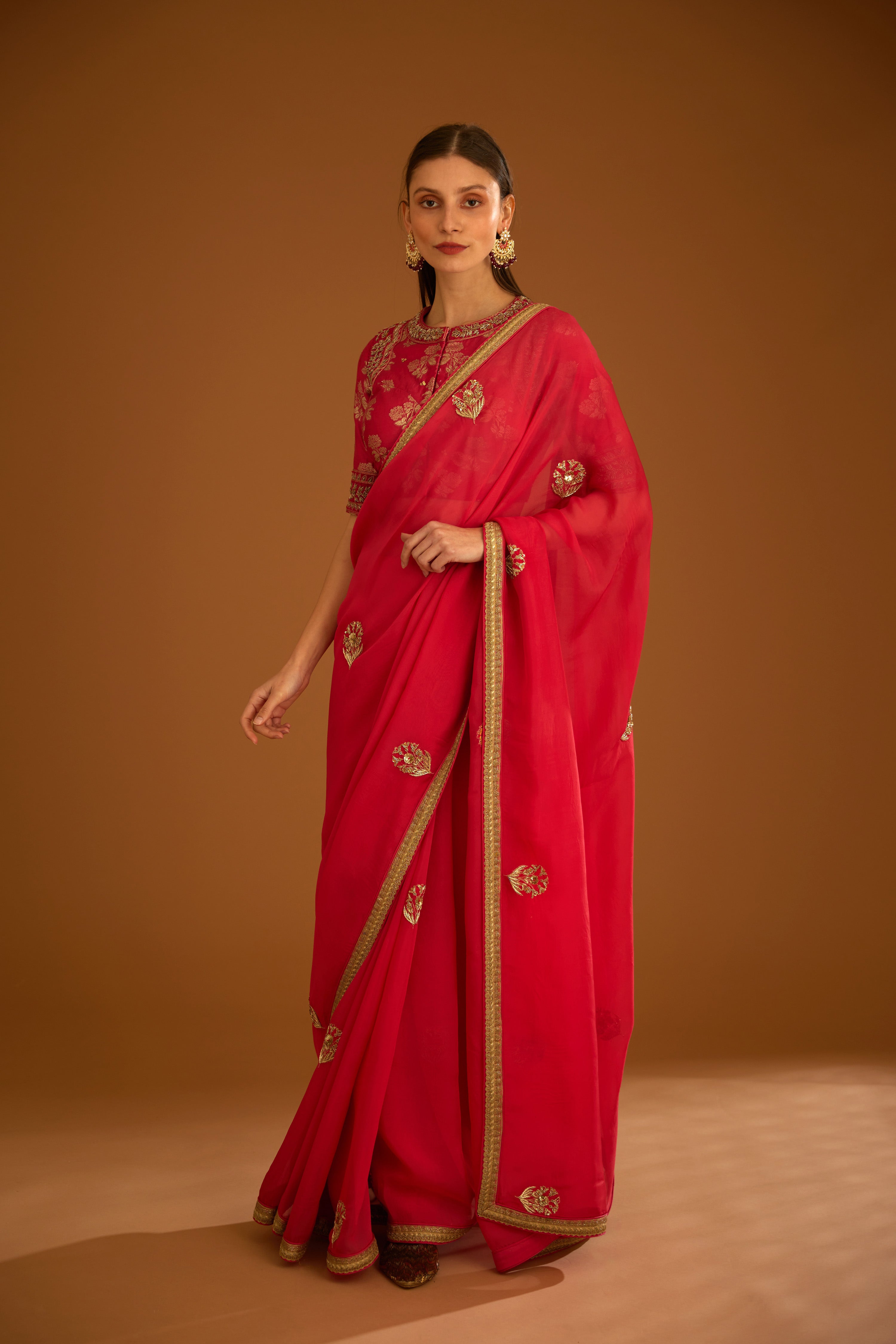 Cranberry Pink Saree Set