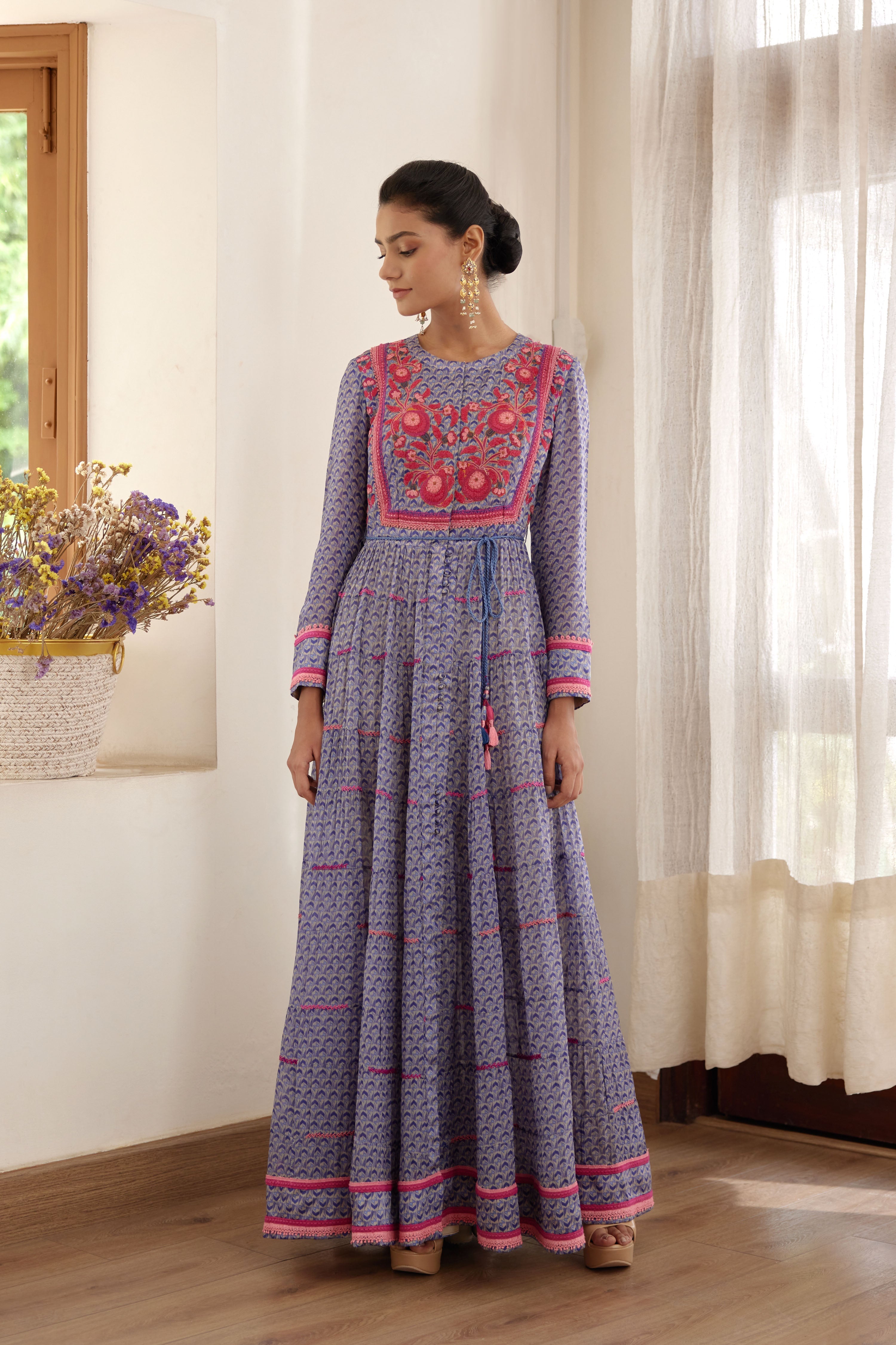 Blue Grey Anarkali Set