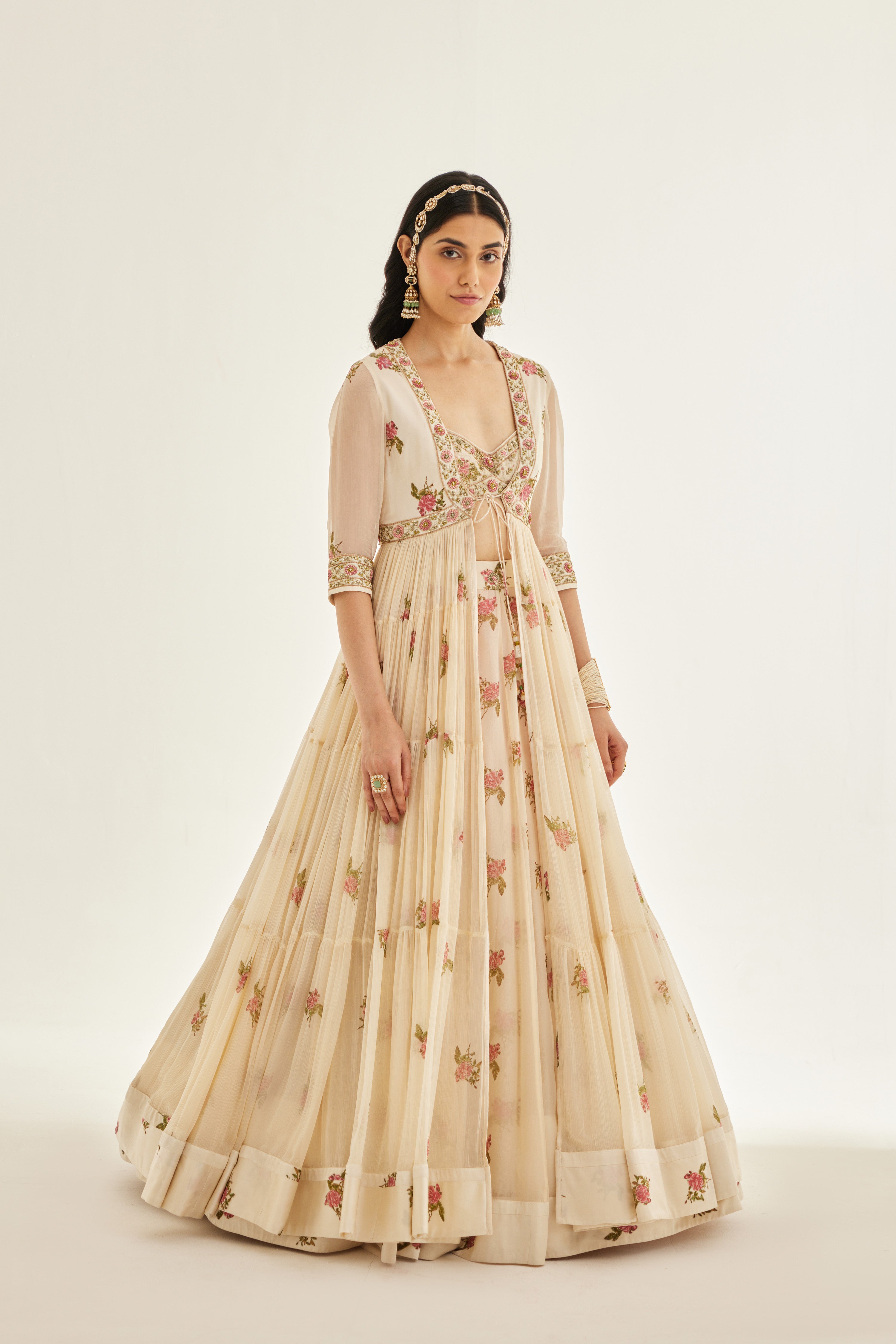 Papyrus White Angrakha Skirt Set