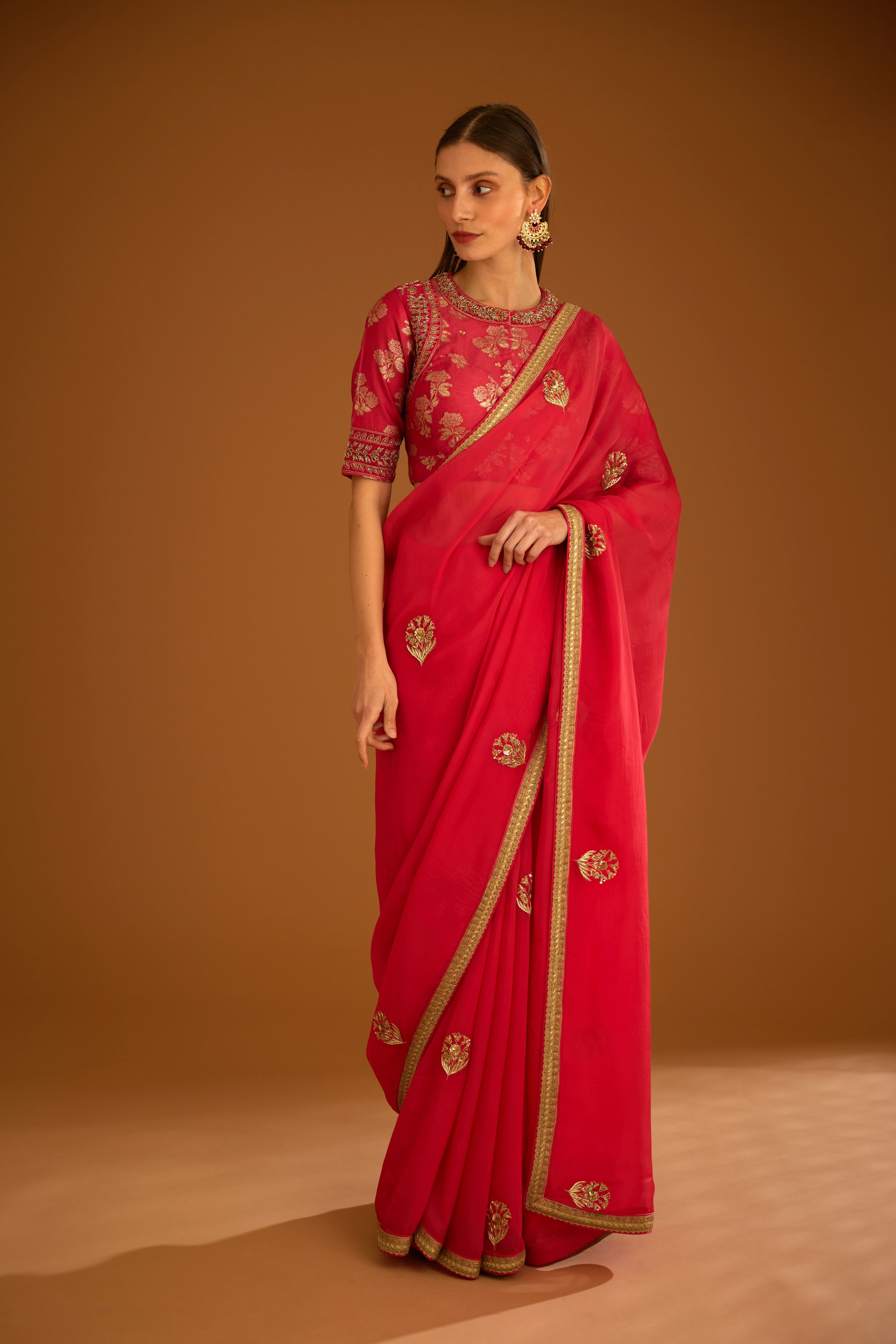 Cranberry Pink Saree Set