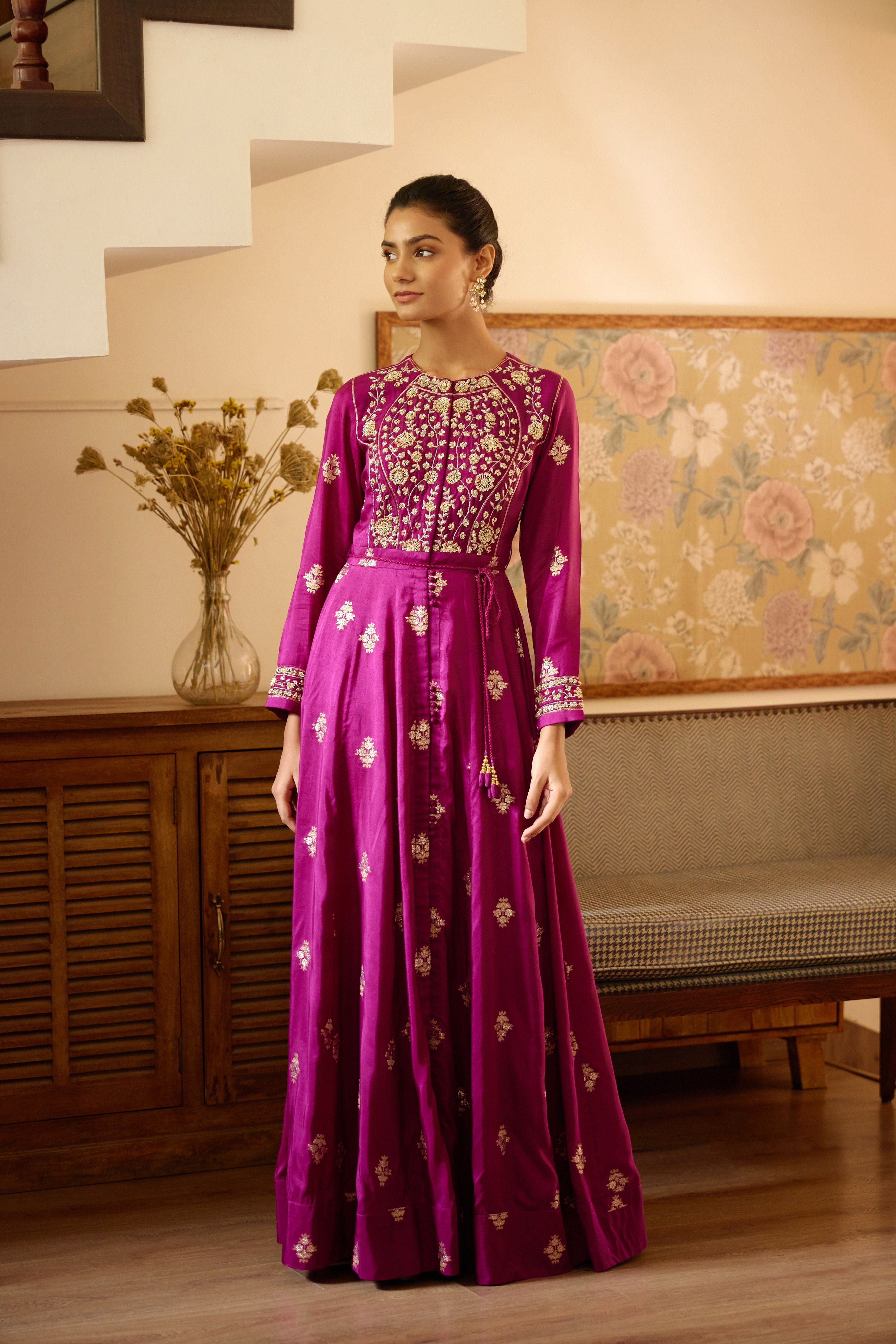 Wine Anarkali Set
