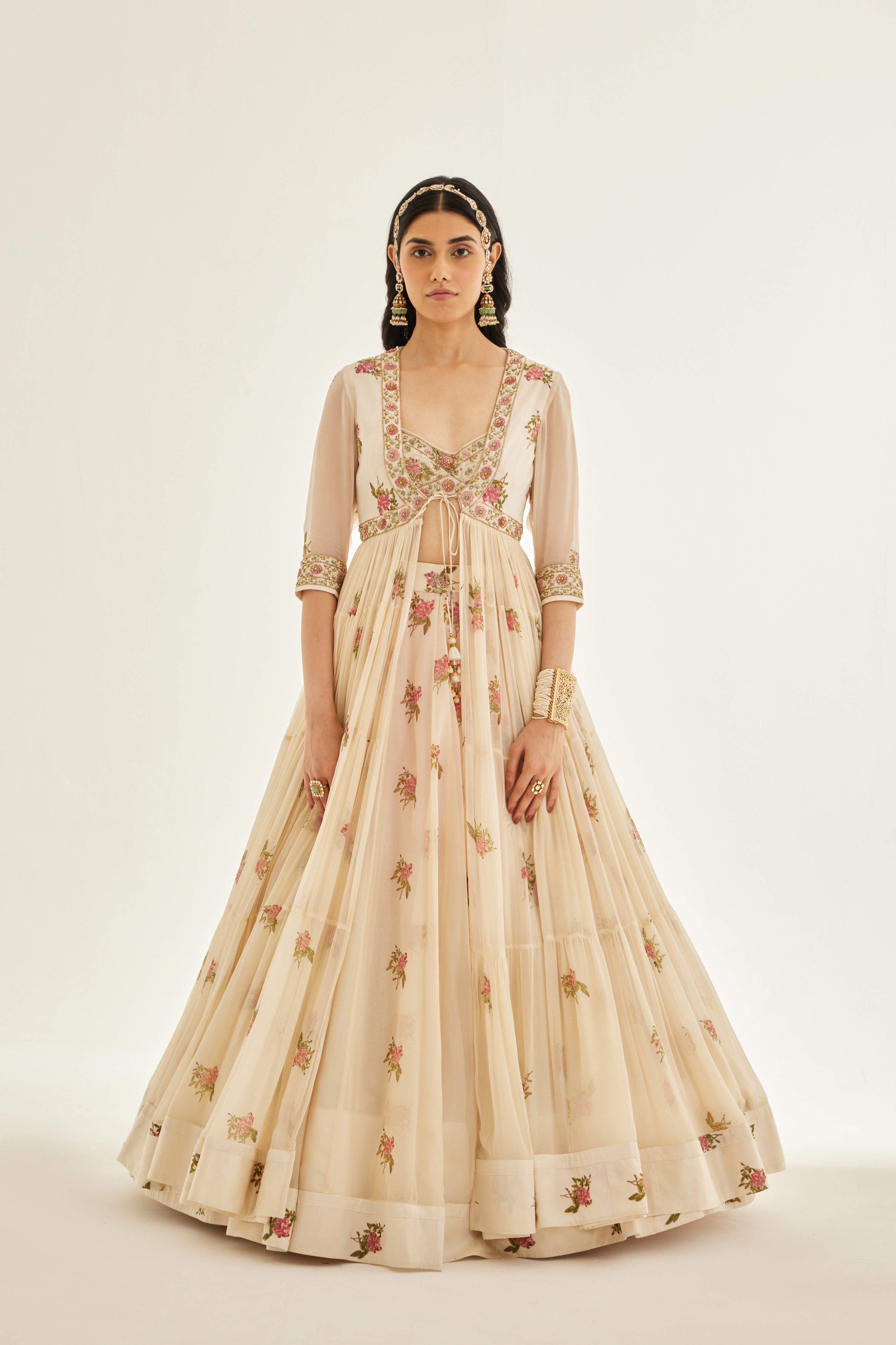 Papyrus White Angrakha Skirt Set