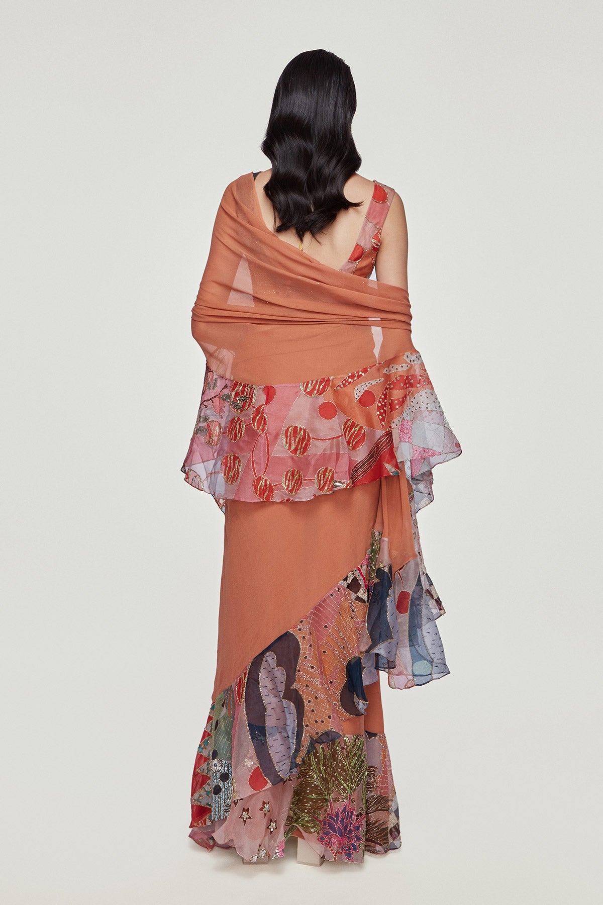 Amberina - Orange Organza Ruffle Saree Set