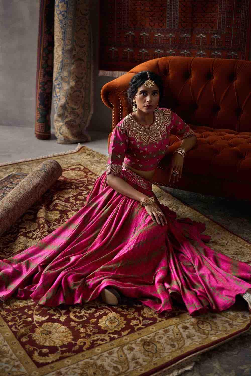 Cherry Red Silk Chanderi Lehenga Set
