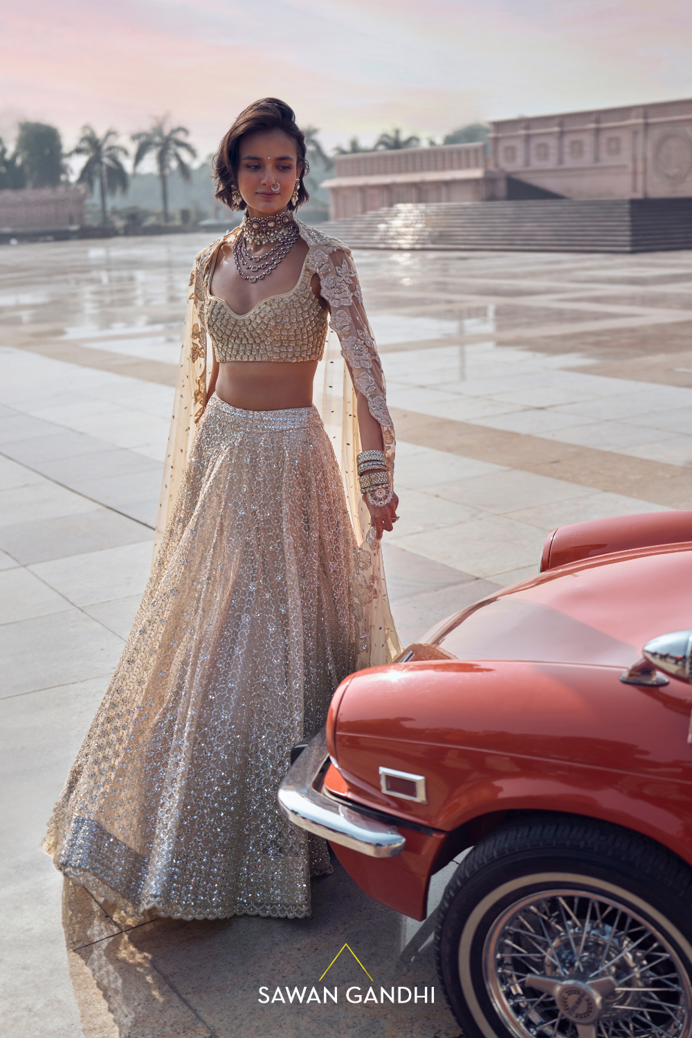 GOLDEN BEIGE MIRROR WORK LEHENGA