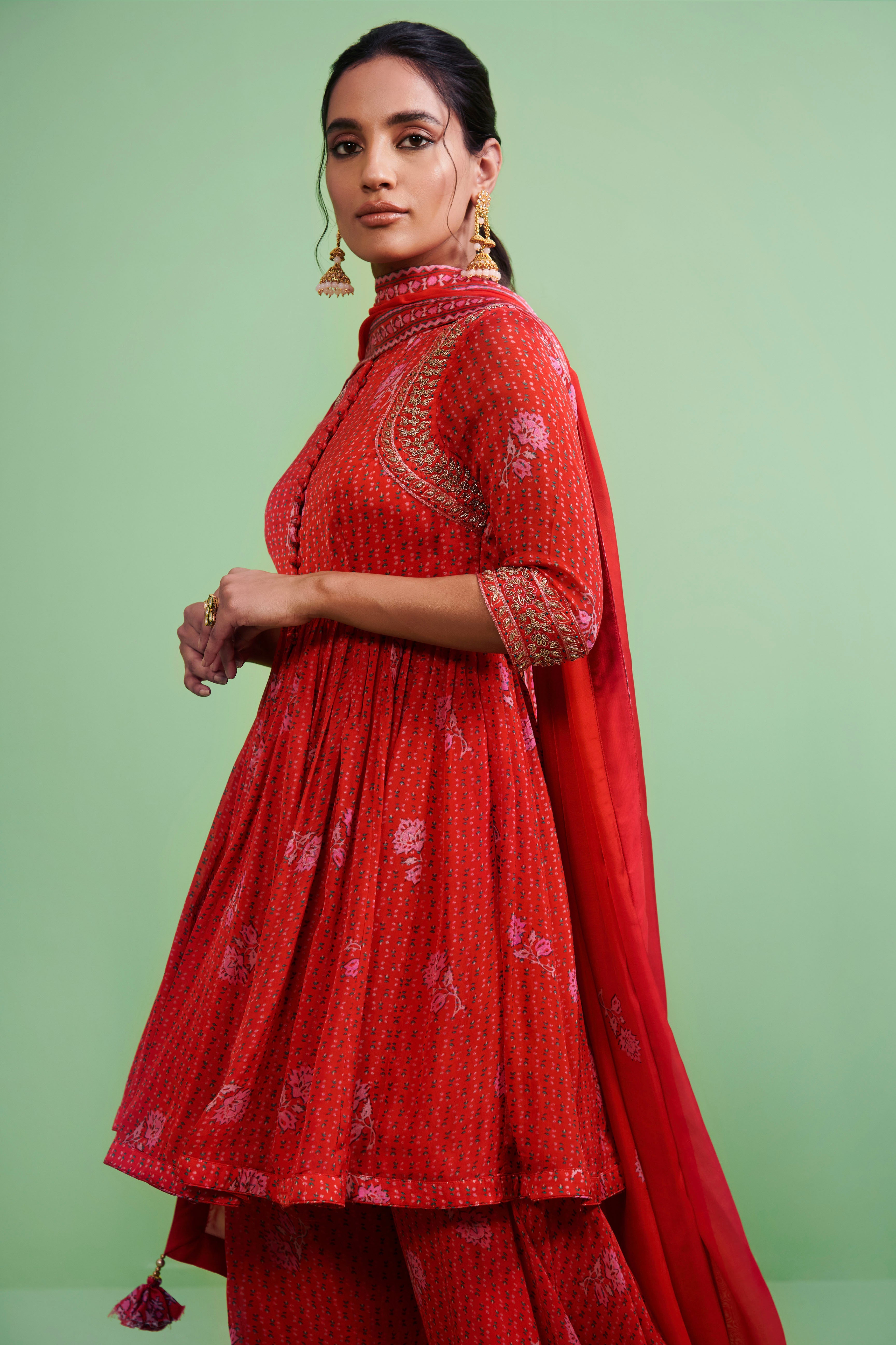 Orange & Red Kurta & Sharara Set