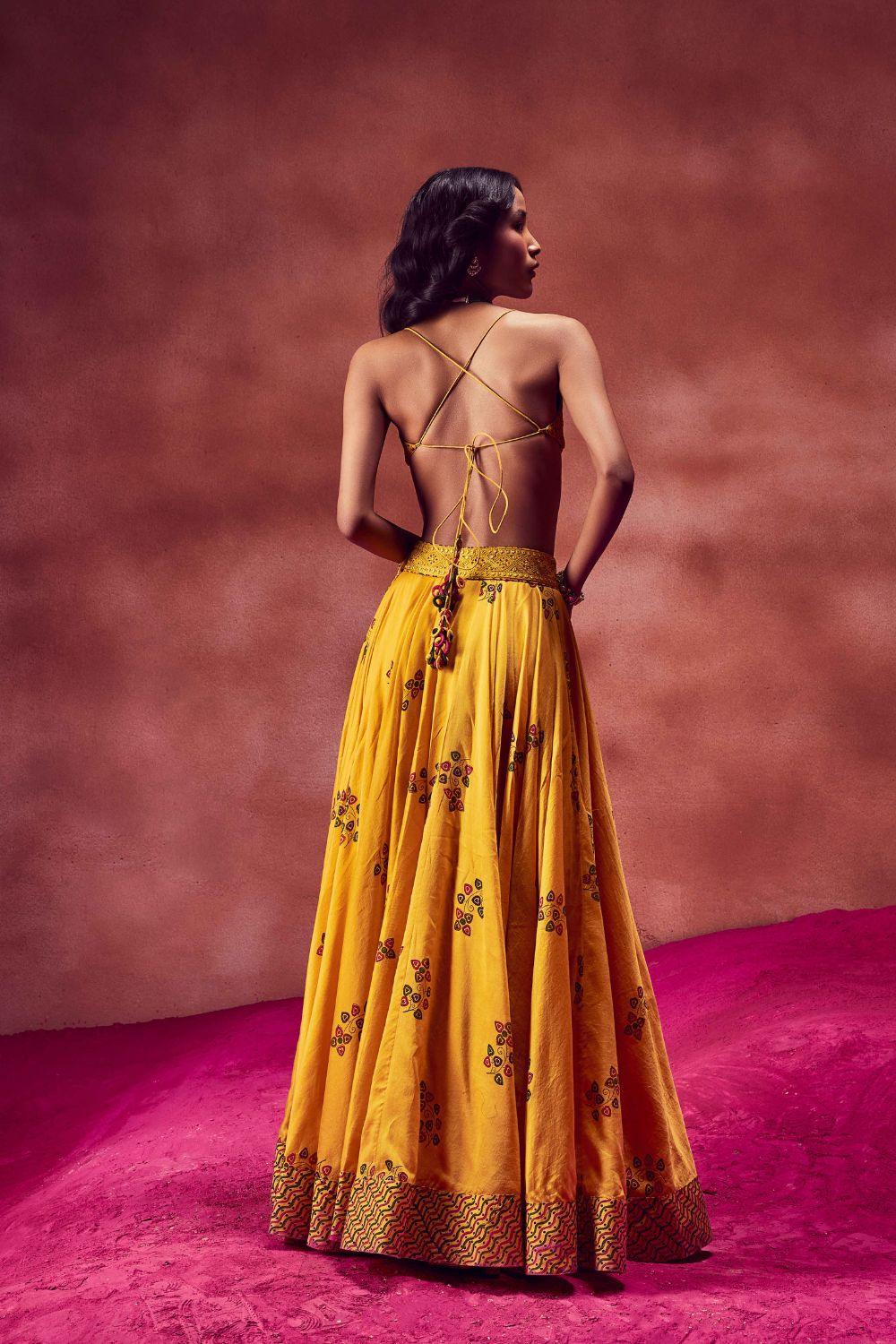 Yellow Printed Lehenga Set
