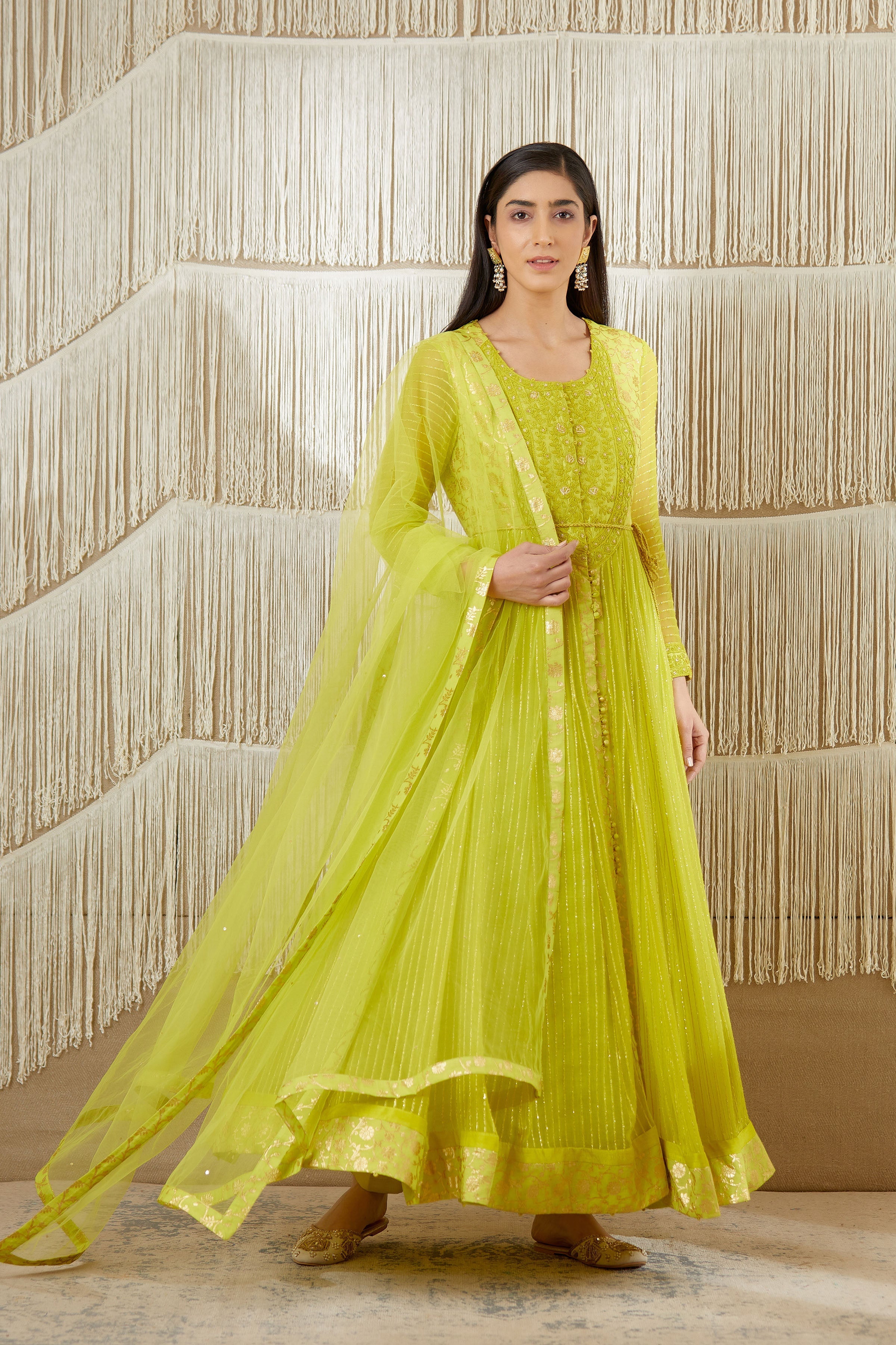 Bright Green Anarkali set