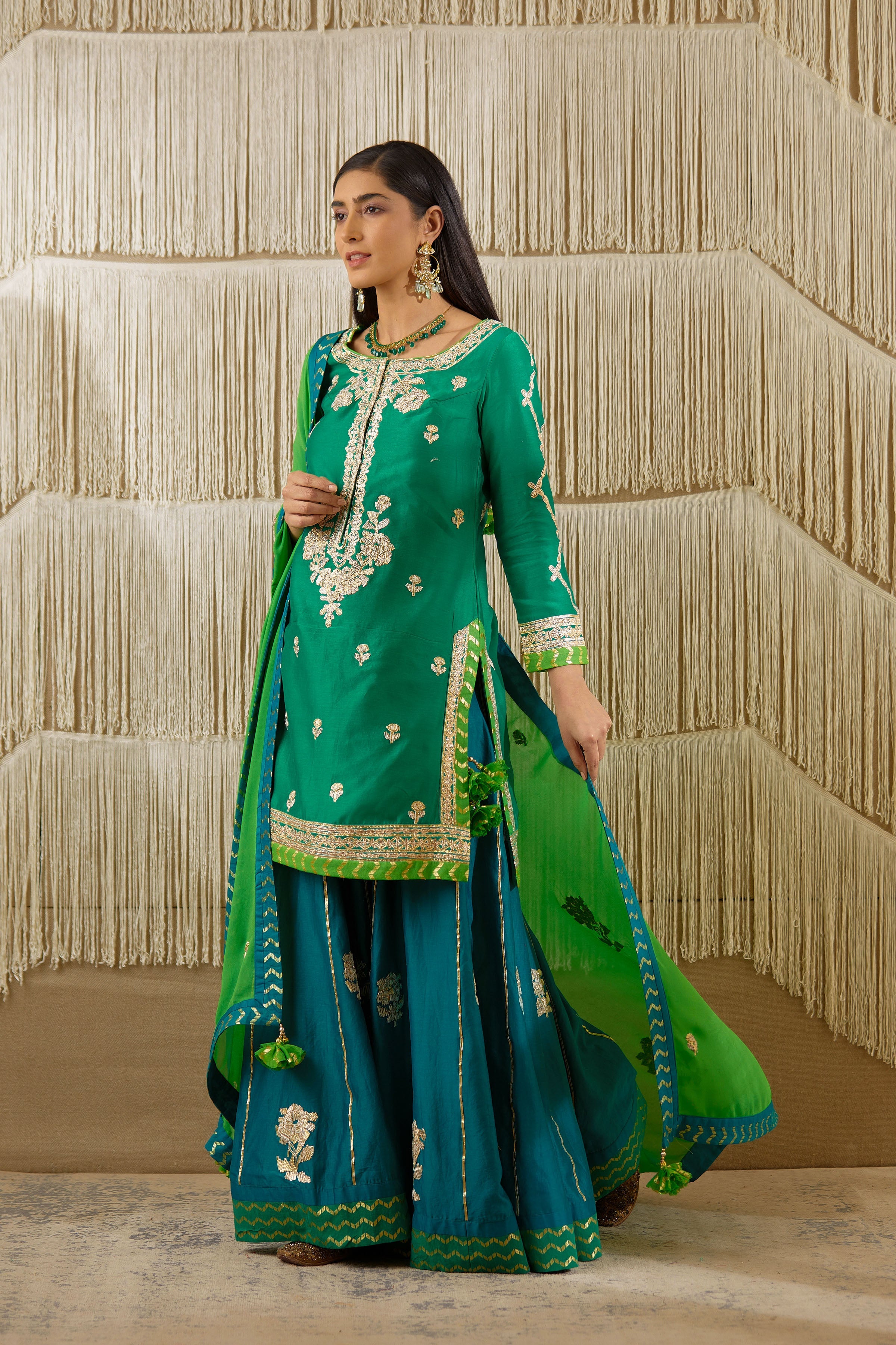 Teal Green Sharara set