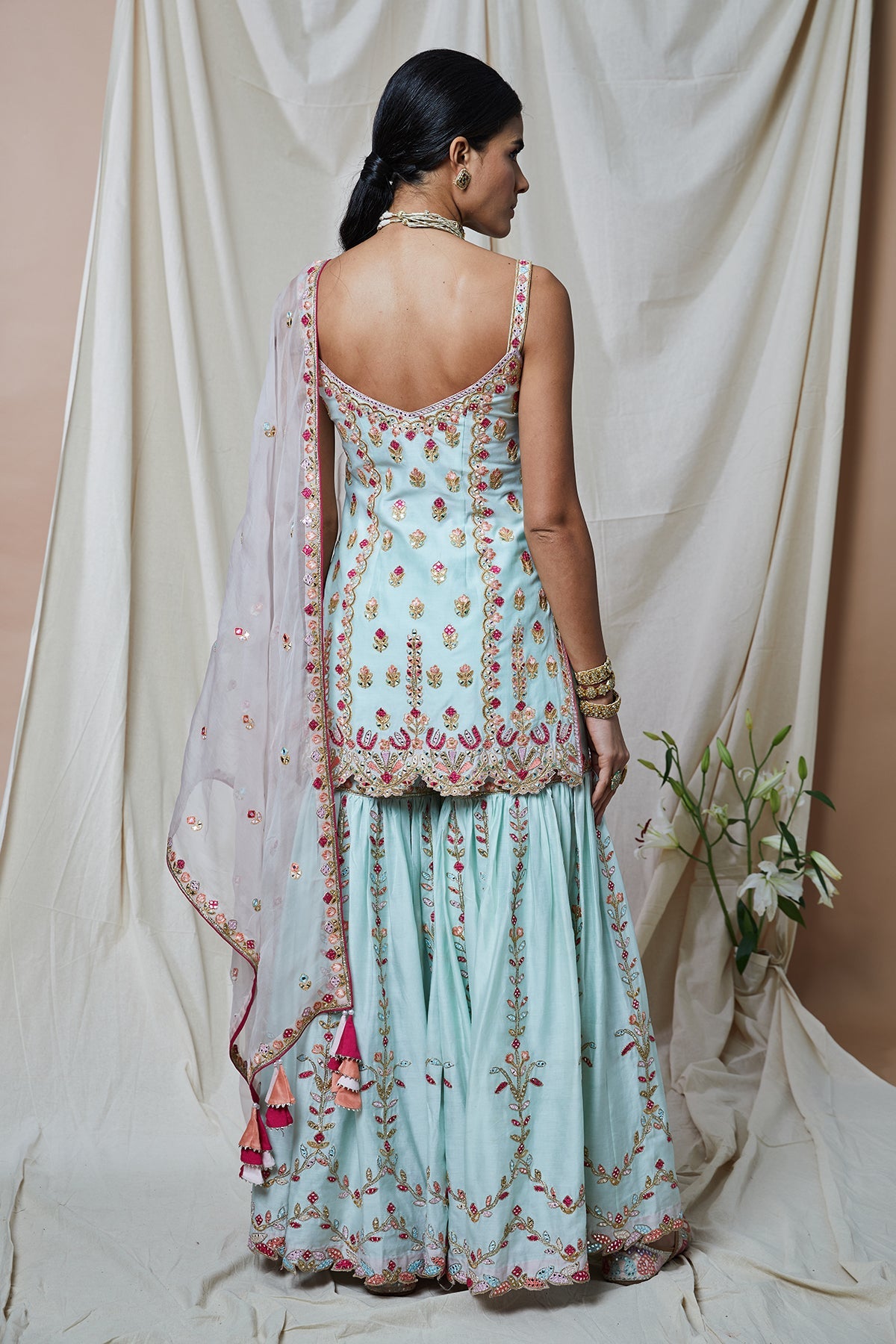 BLUE CHANDERI GHARARA