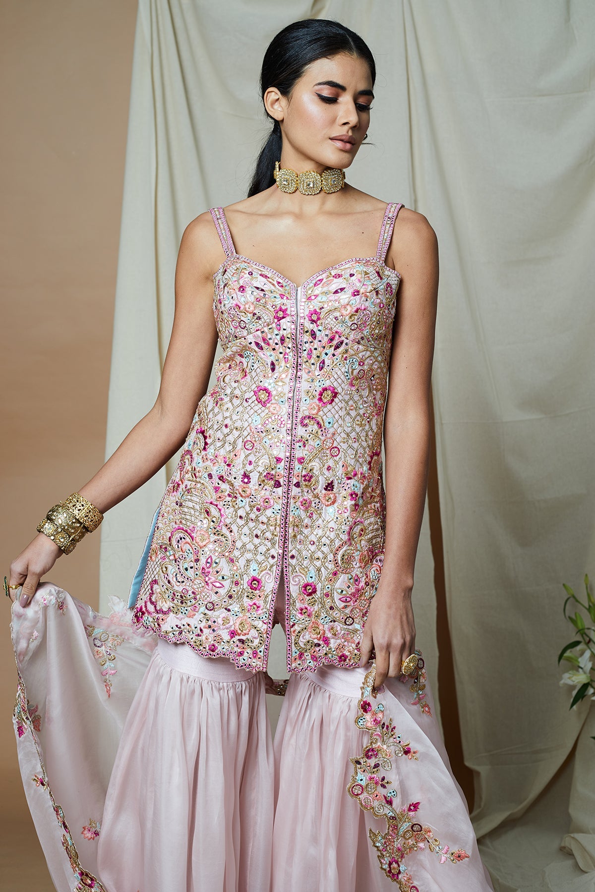 PINK ORGANZA GHARARA