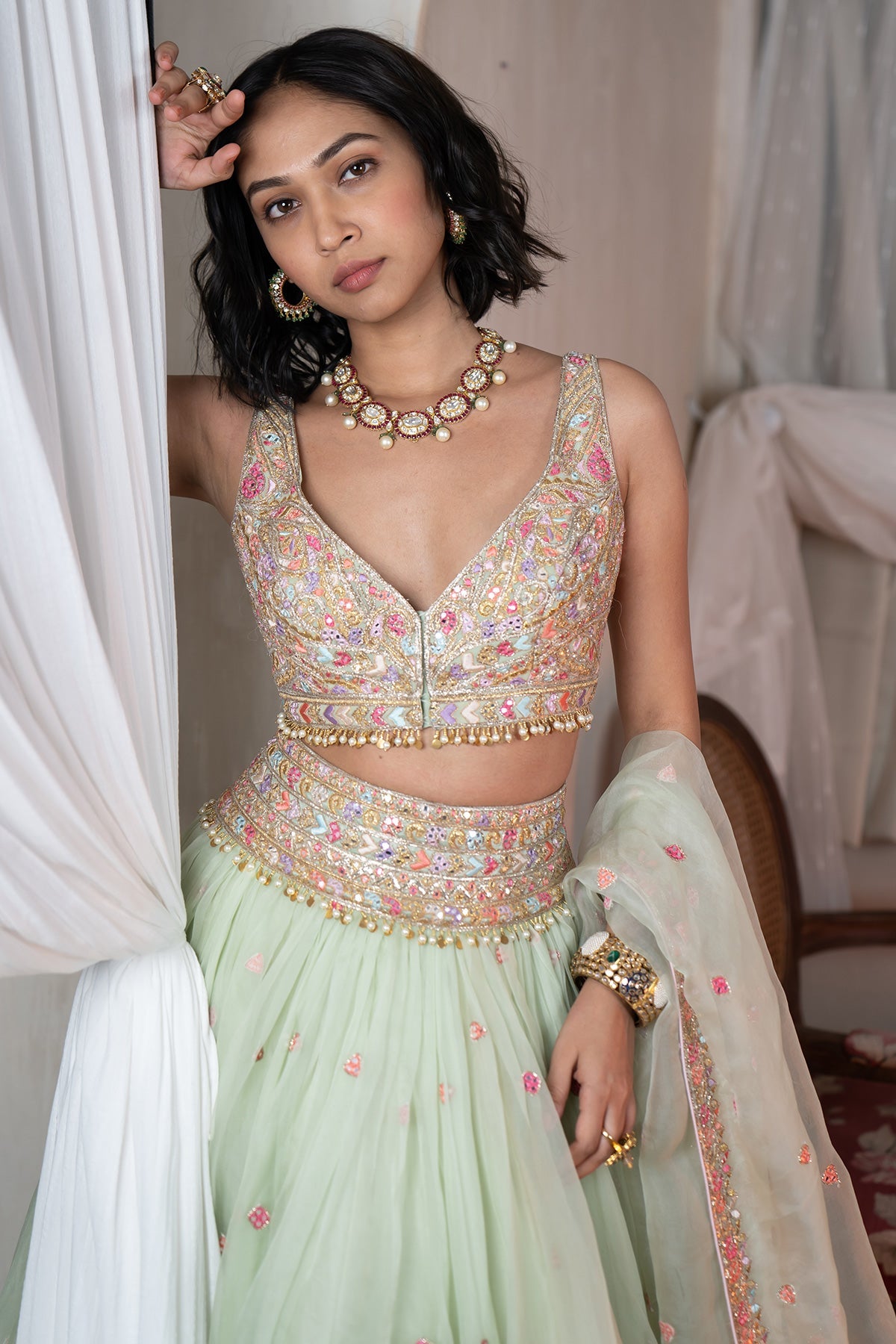 Mint Green Organza Lehenga