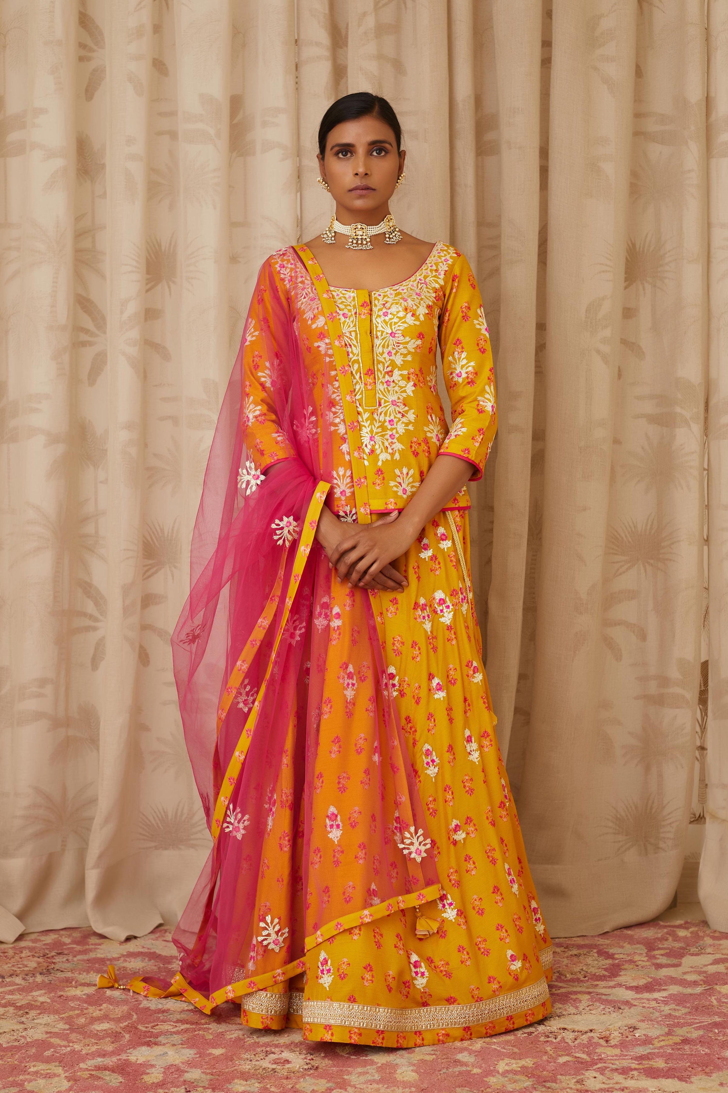 Mustard Pink Short Kurta Set