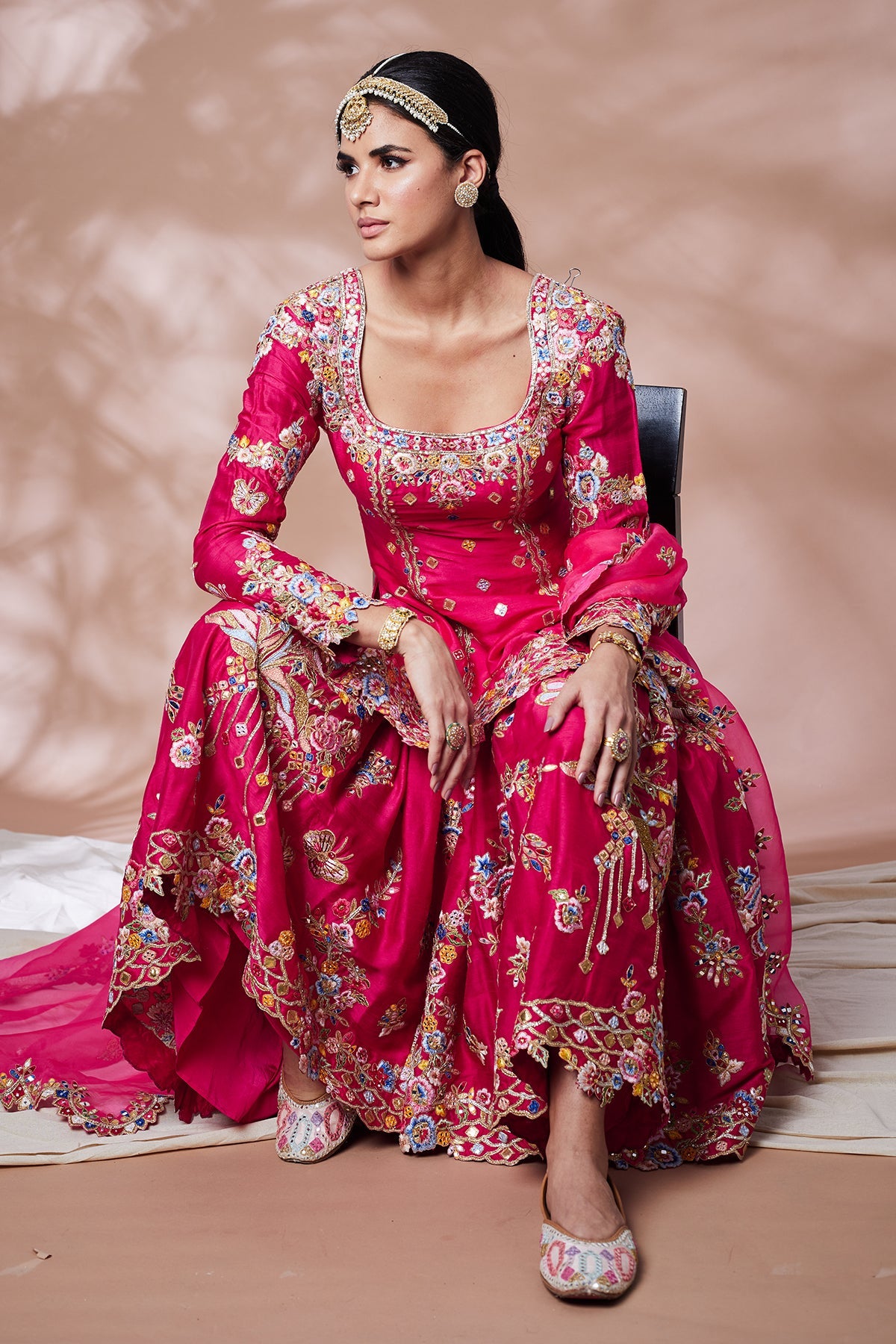 RANI PINK SILK BUTTERFLY GHARARA