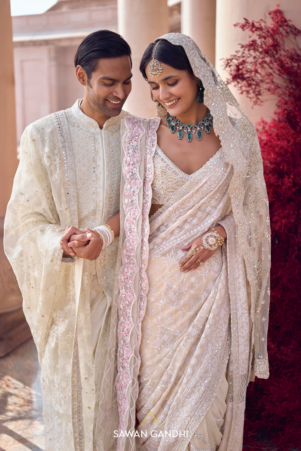 IVORY PINK CHIKANKARI SAREE