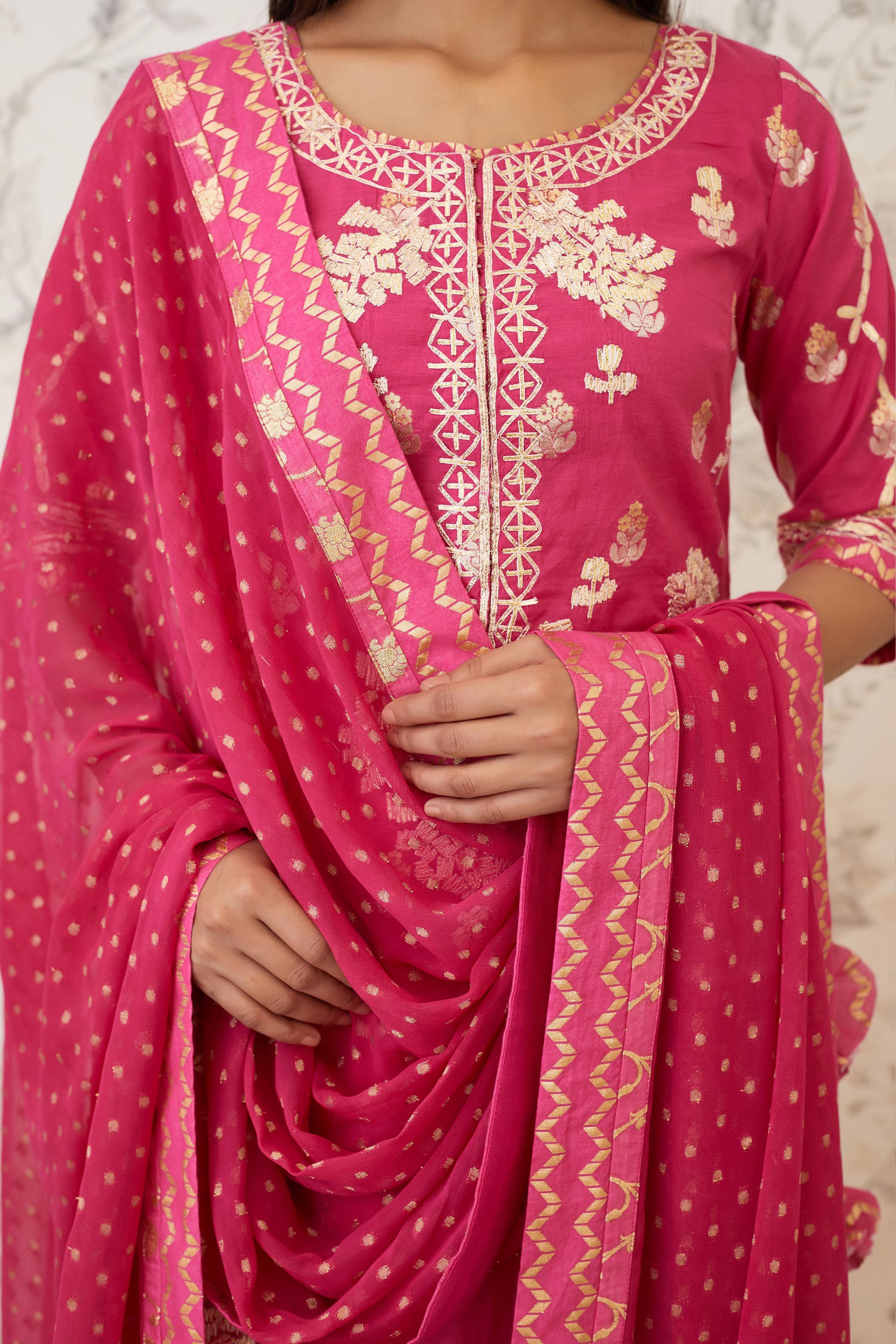 Magenta Kurta Skirt Set