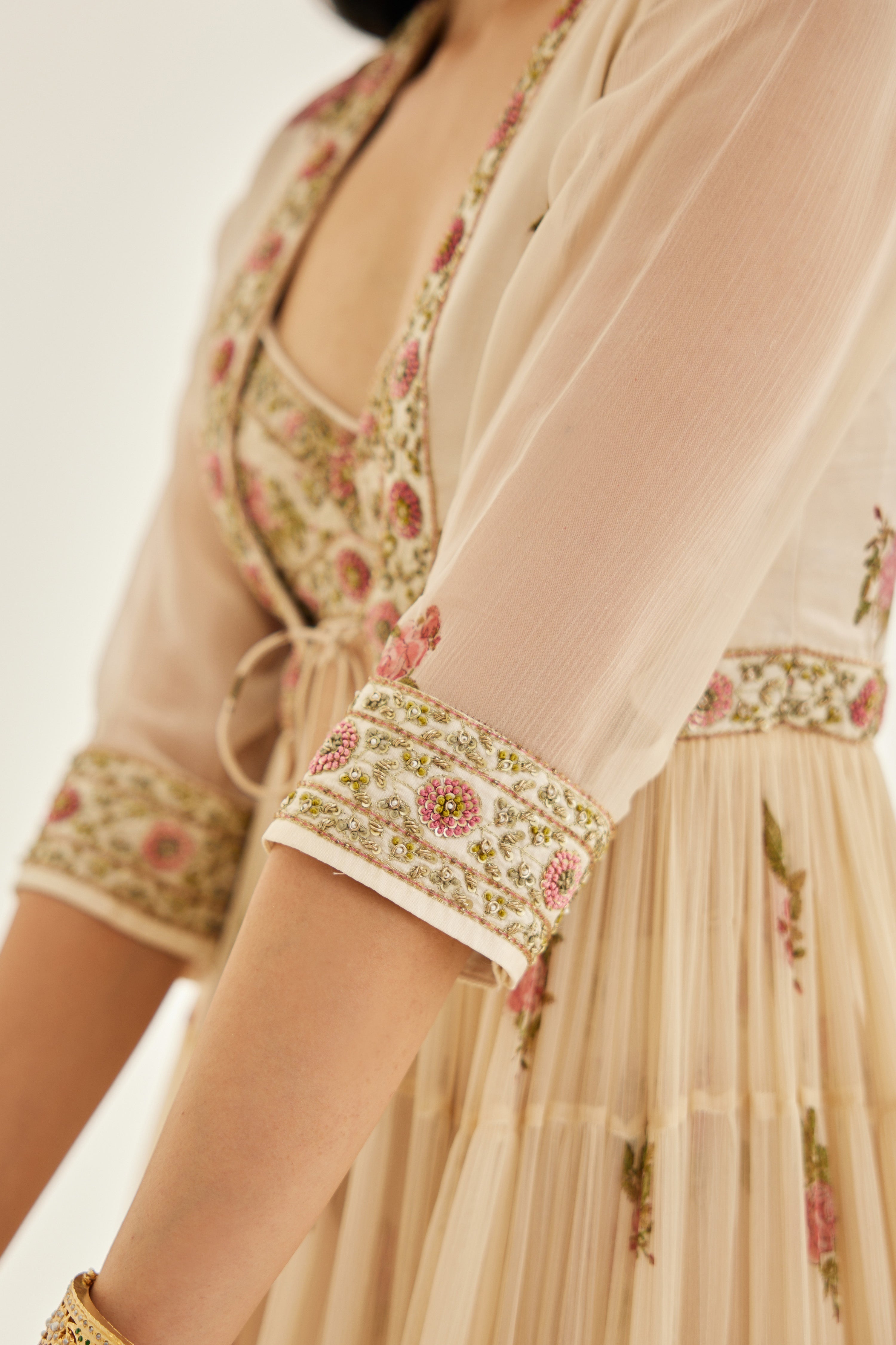 Papyrus White Angrakha Skirt Set