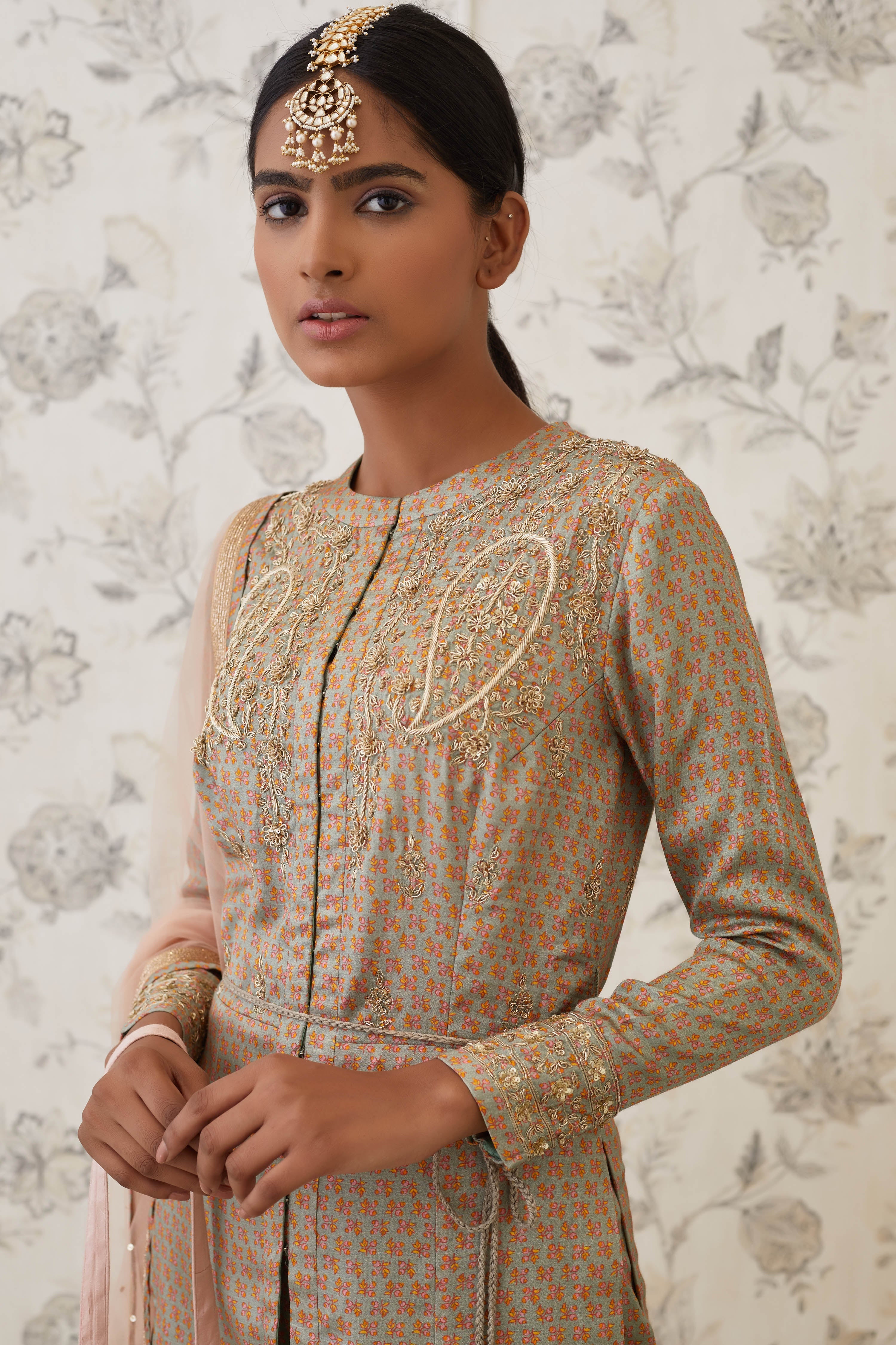 Light Olive Green Anarkali Set