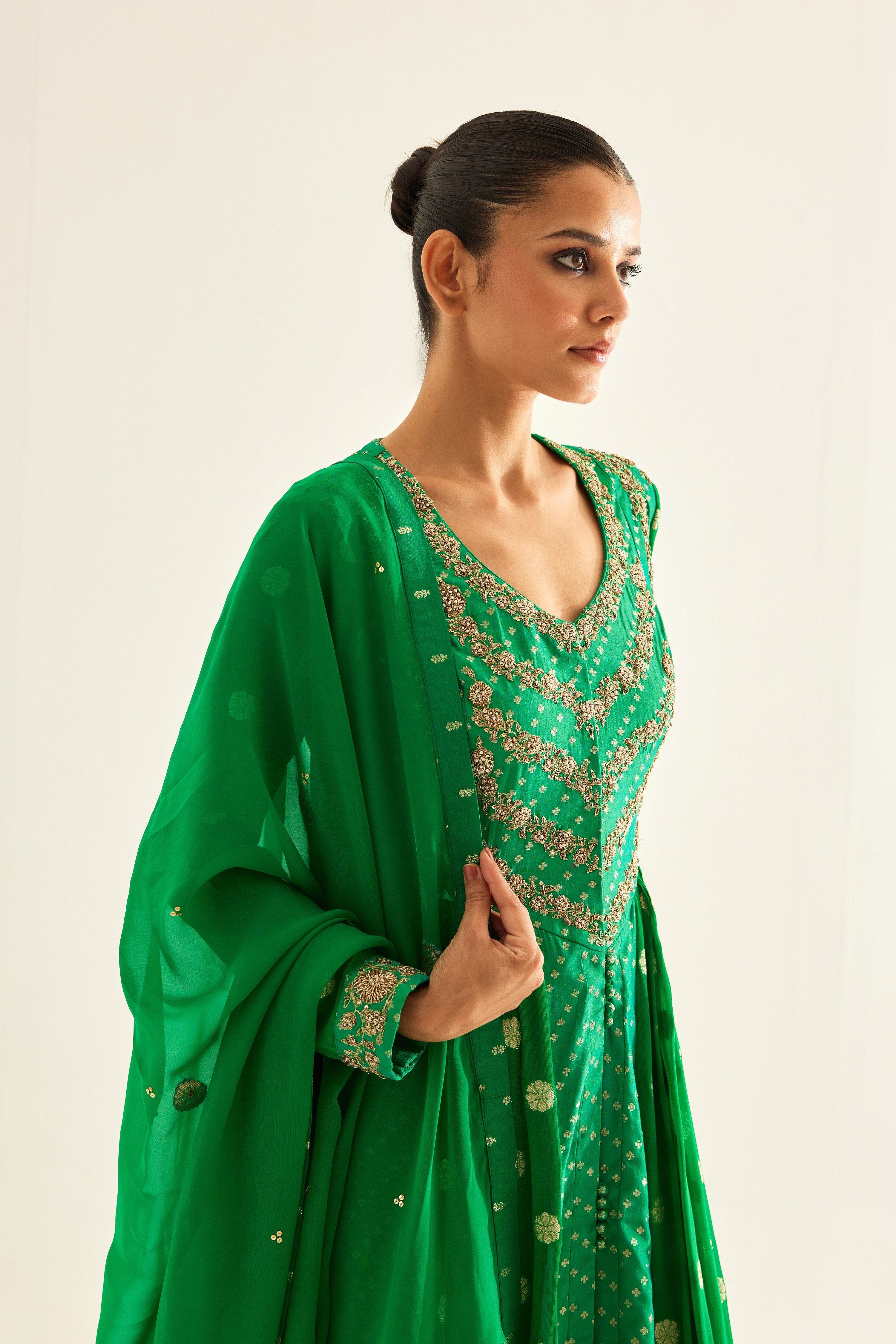 Emerald Green Anarkali Set
