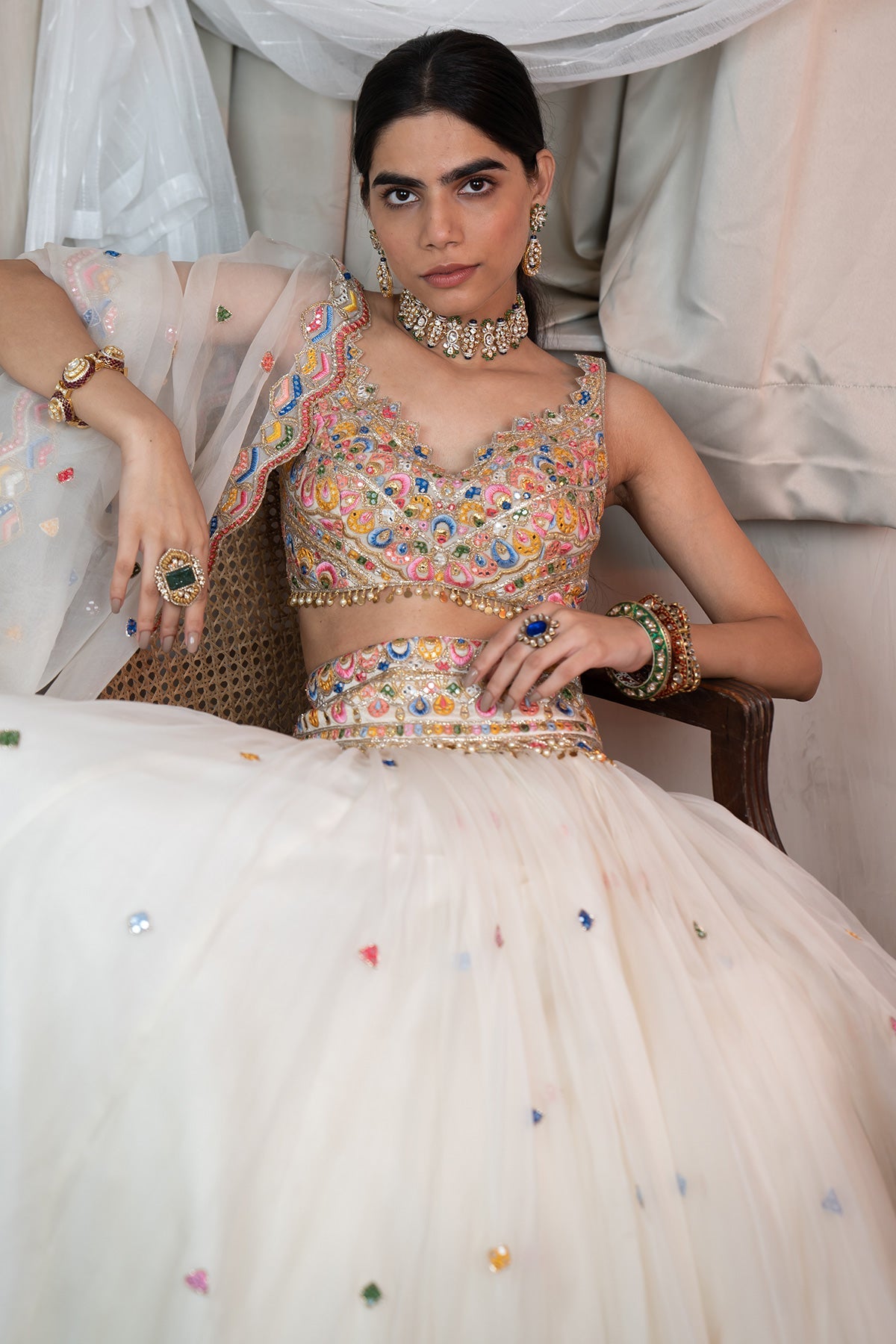Ivory Organza Lehenga