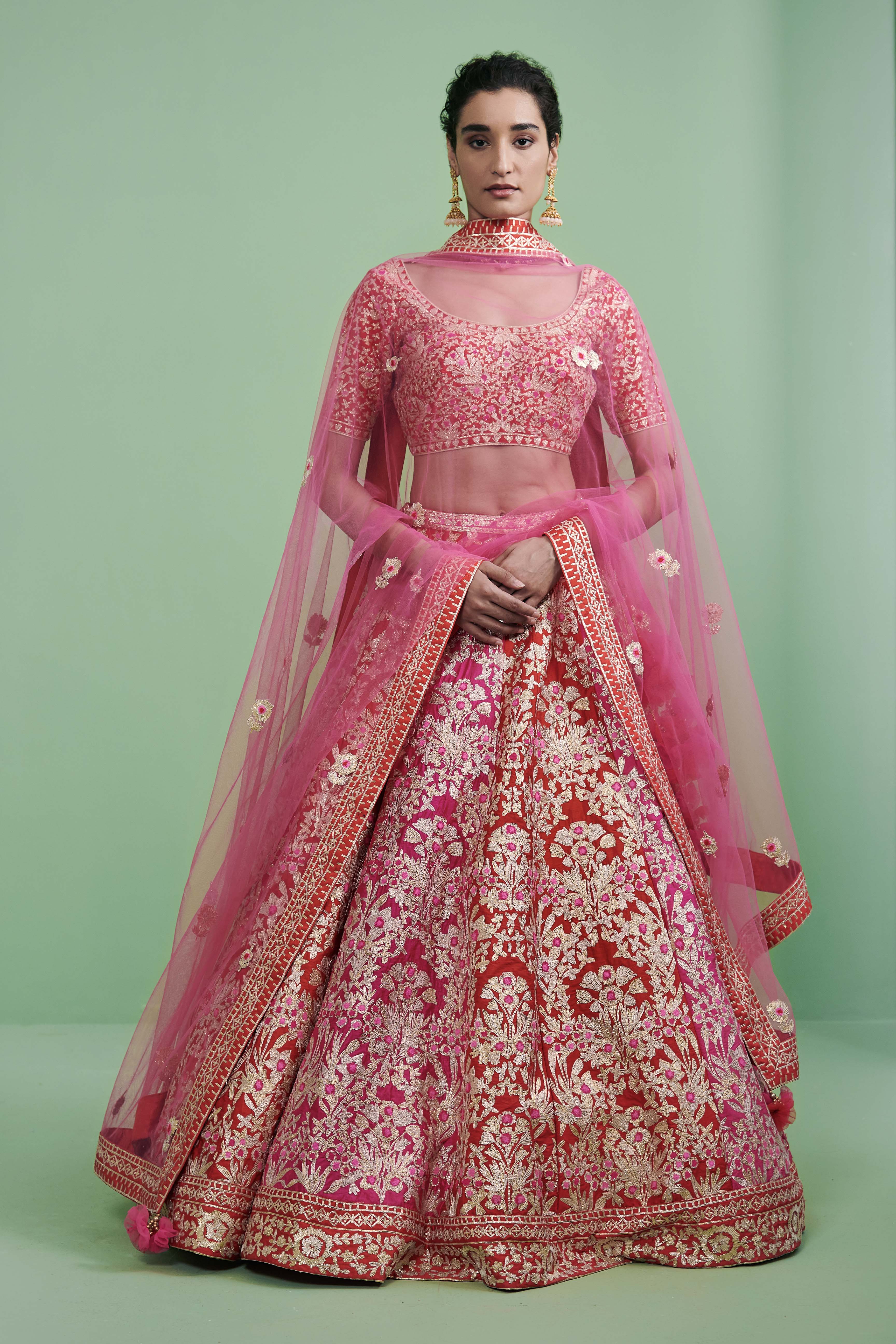 Red & Pink Lehenga Set
