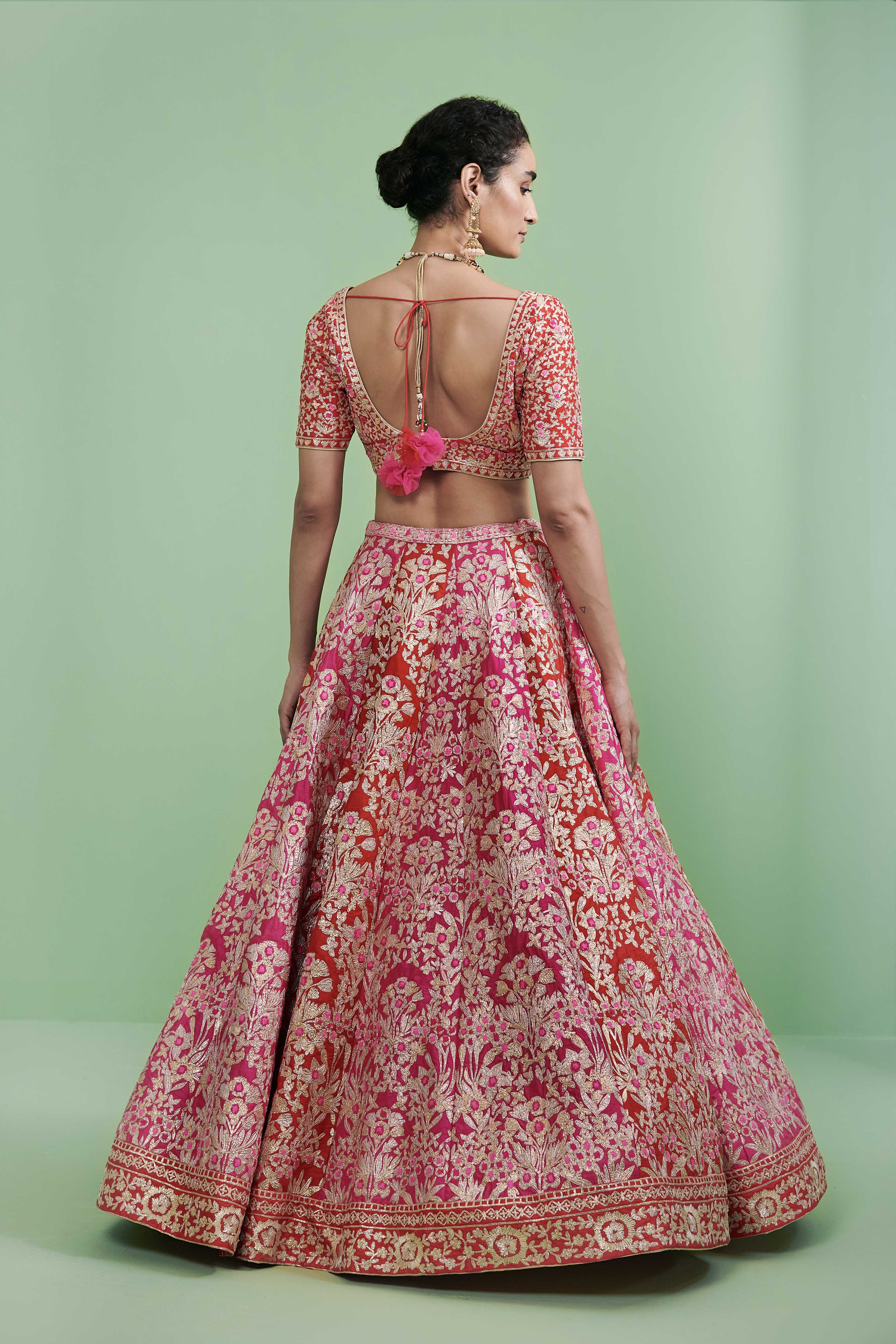 Red & Pink Lehenga Set